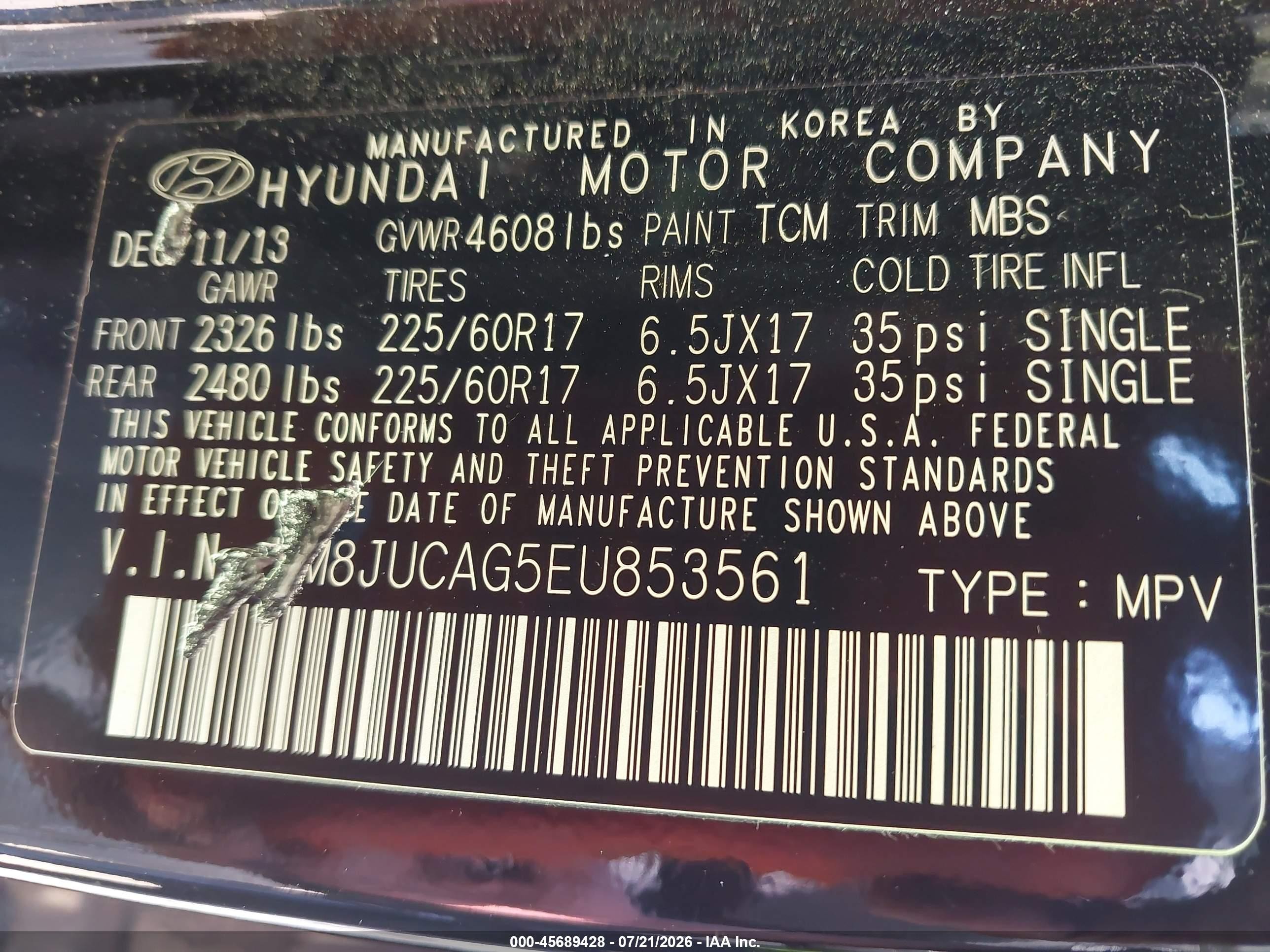 2014 Hyundai Tucson Se Черный vin: KM8JUCAG5EU853561