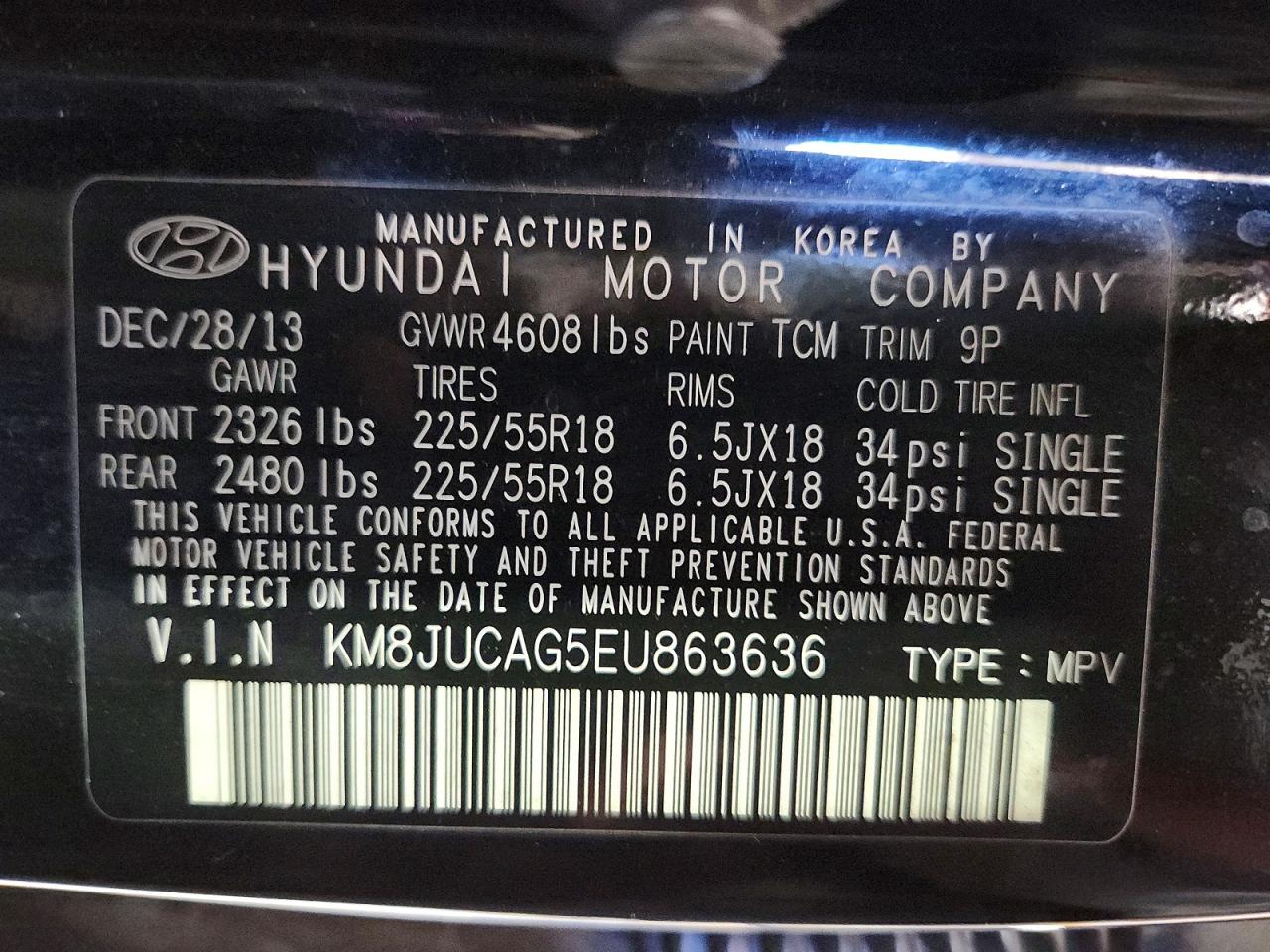 2014 Hyundai Tucson Limited Black vin: KM8JUCAG5EU863636