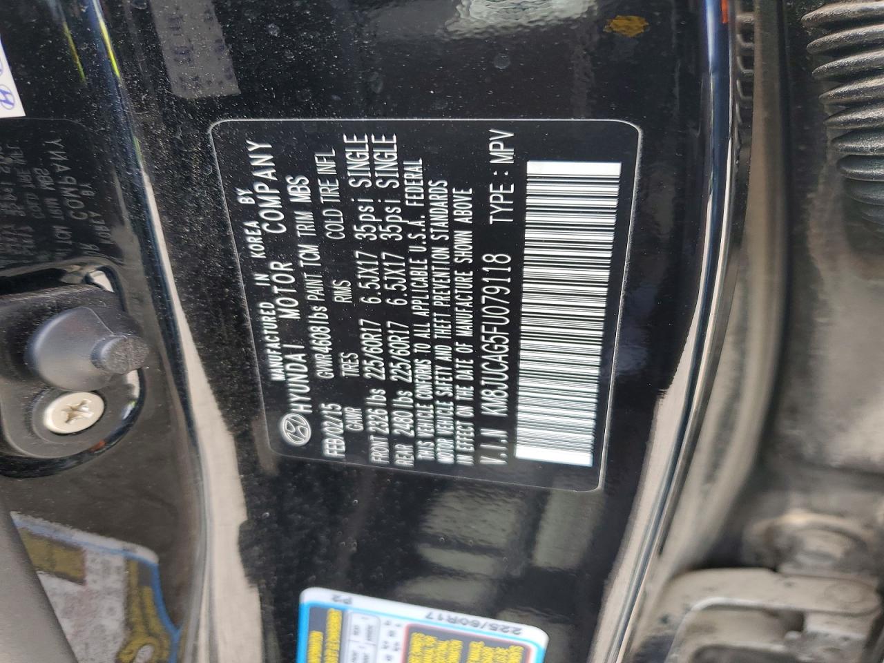 2015 Hyundai Tucson Se Black vin: KM8JUCAG5FU079118