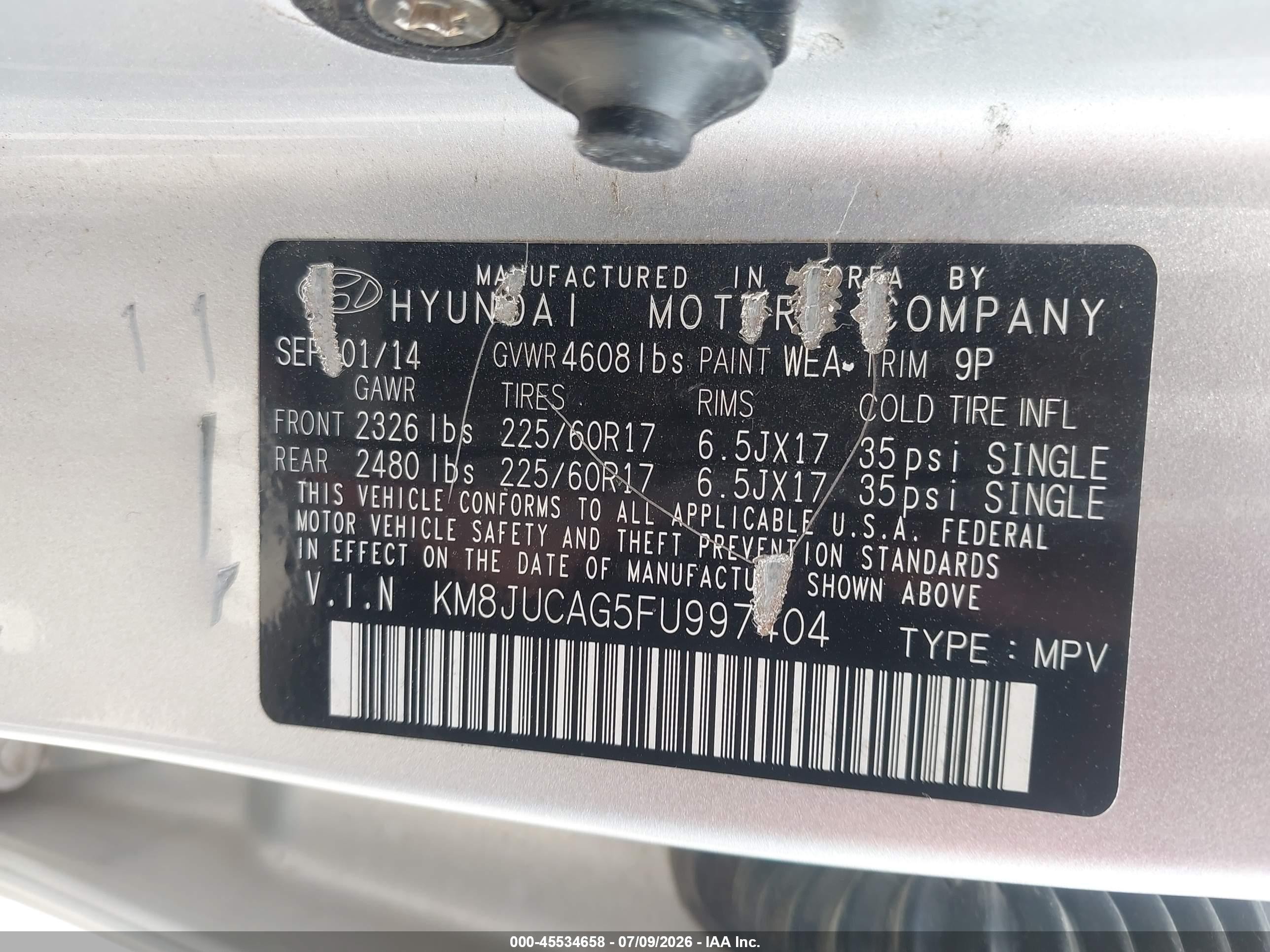 2015 Hyundai Tucson Se Silver vin: KM8JUCAG5FU997404