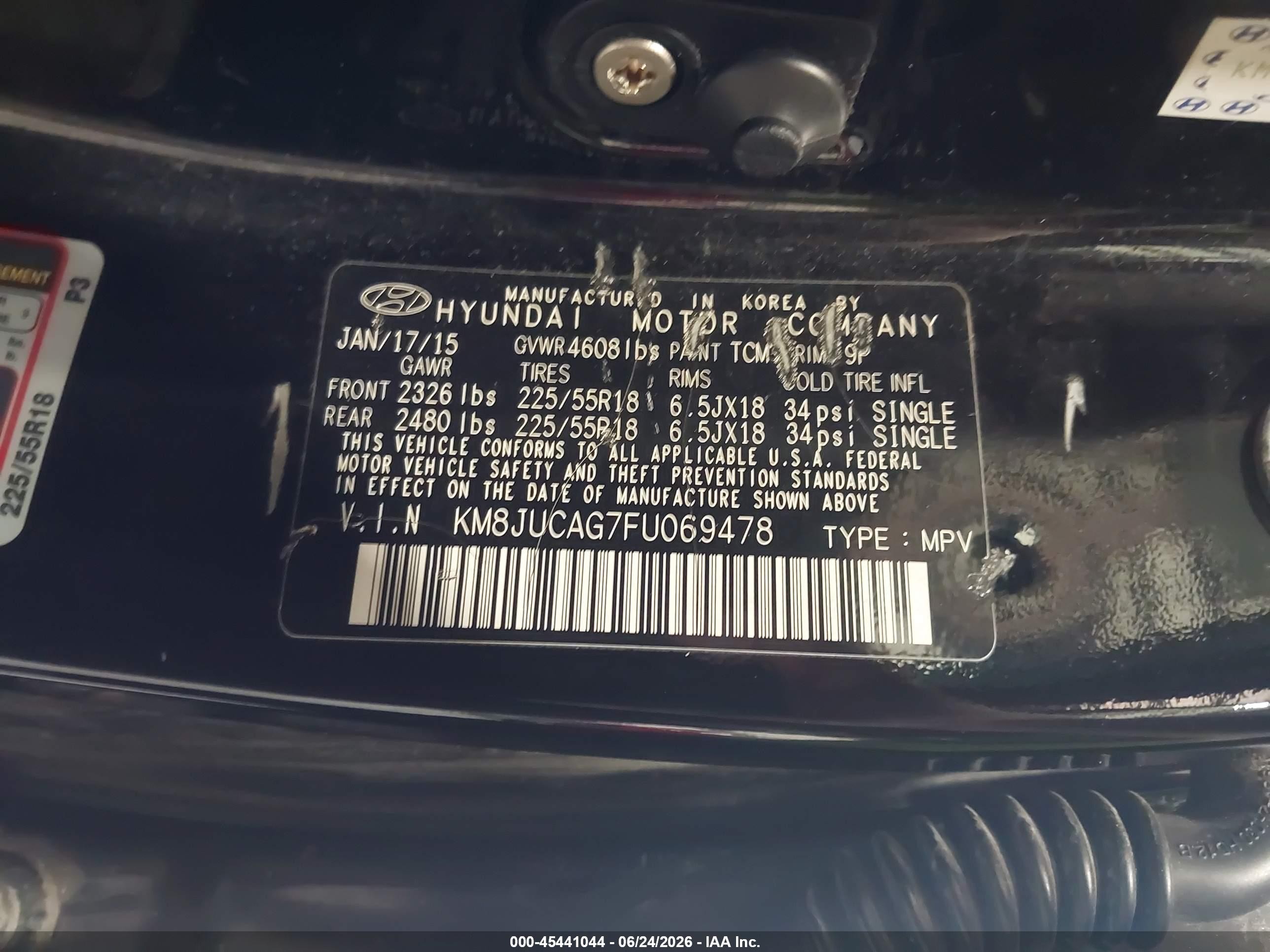 2015 Hyundai Tucson Limited Black vin: KM8JUCAG7FU069478