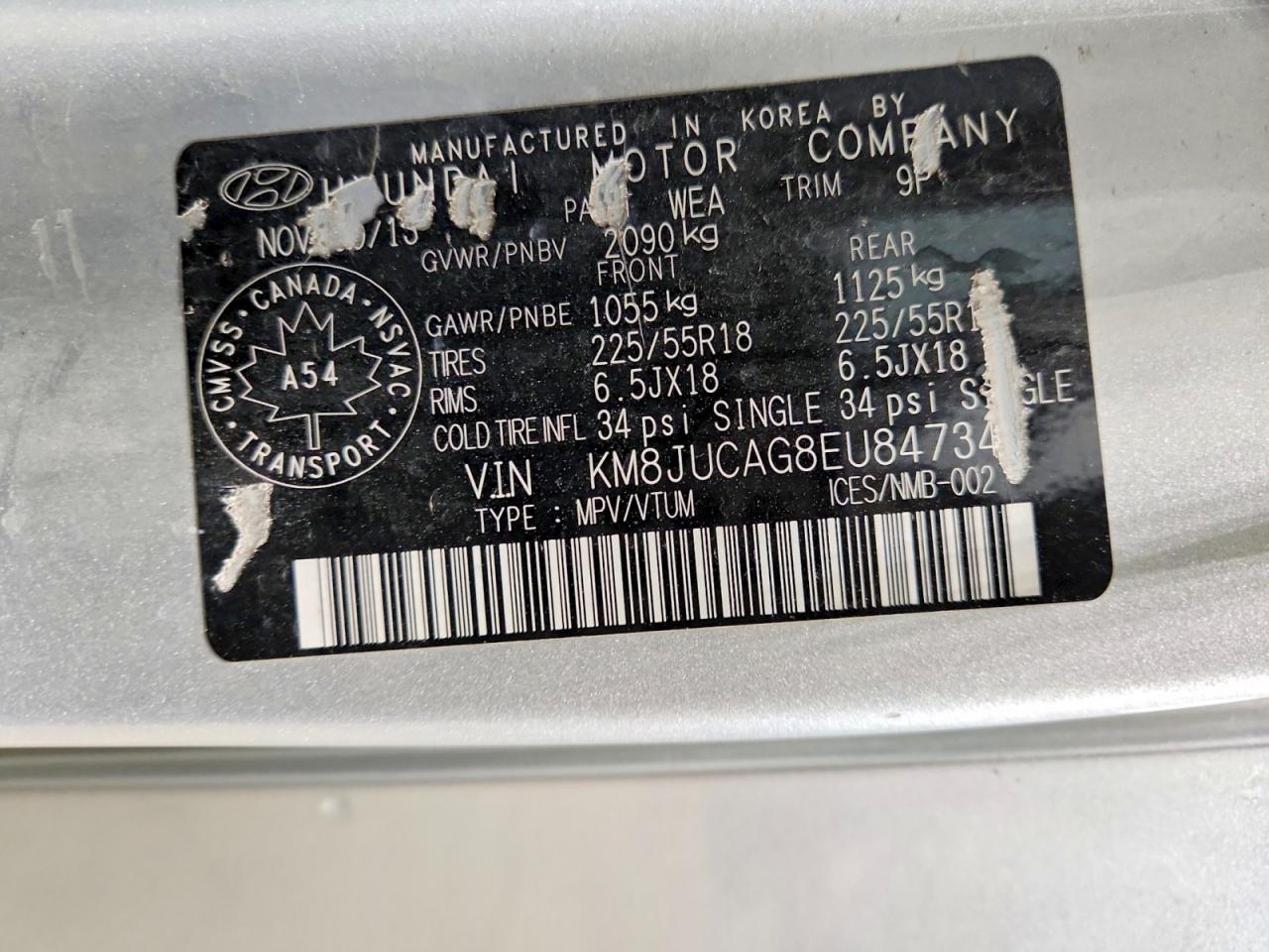 2014 Hyundai Tucson Se Silver vin: KM8JUCAG8EU847348