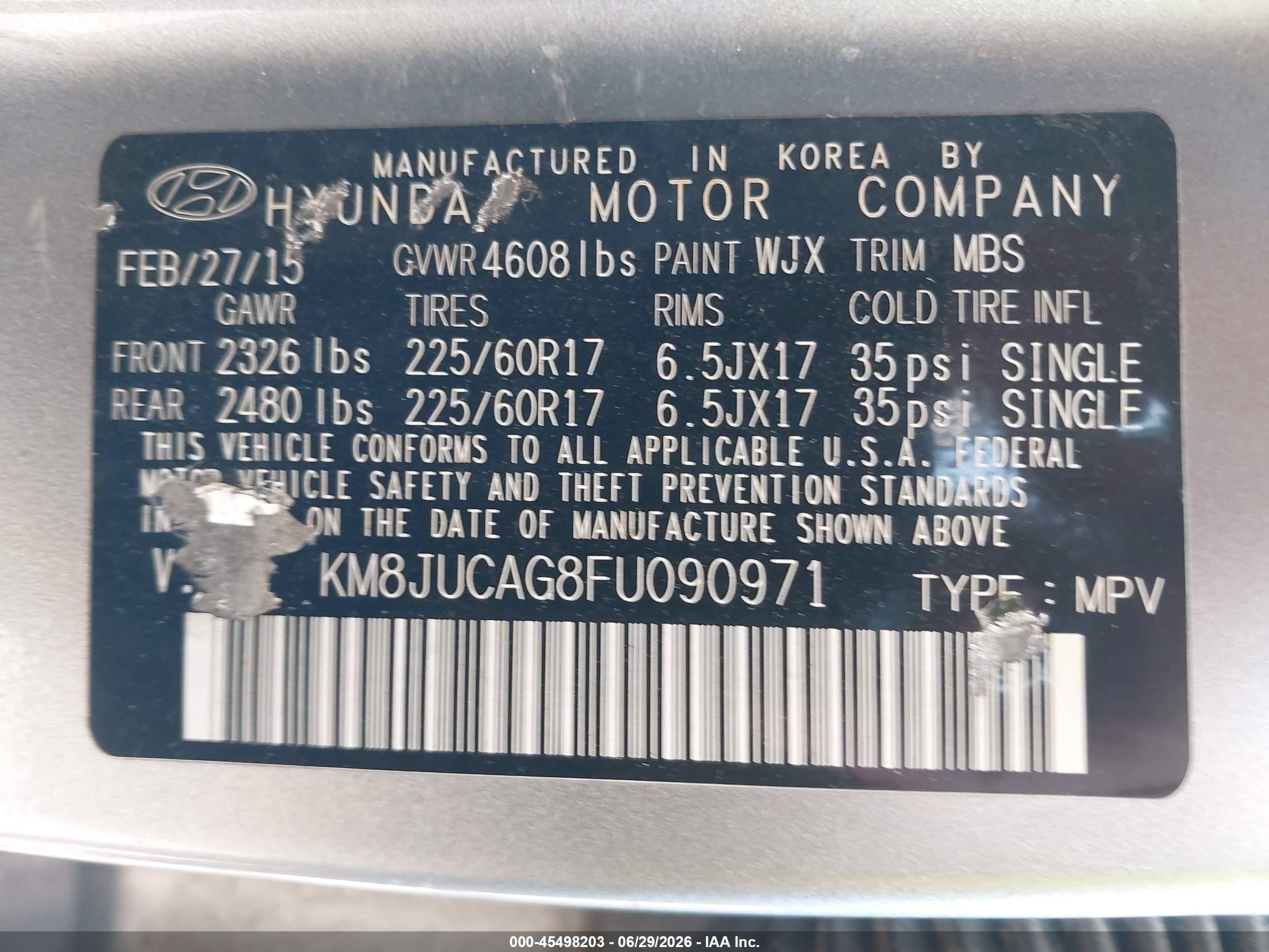 2015 Hyundai Tucson Se Silver vin: KM8JUCAG8FU090971