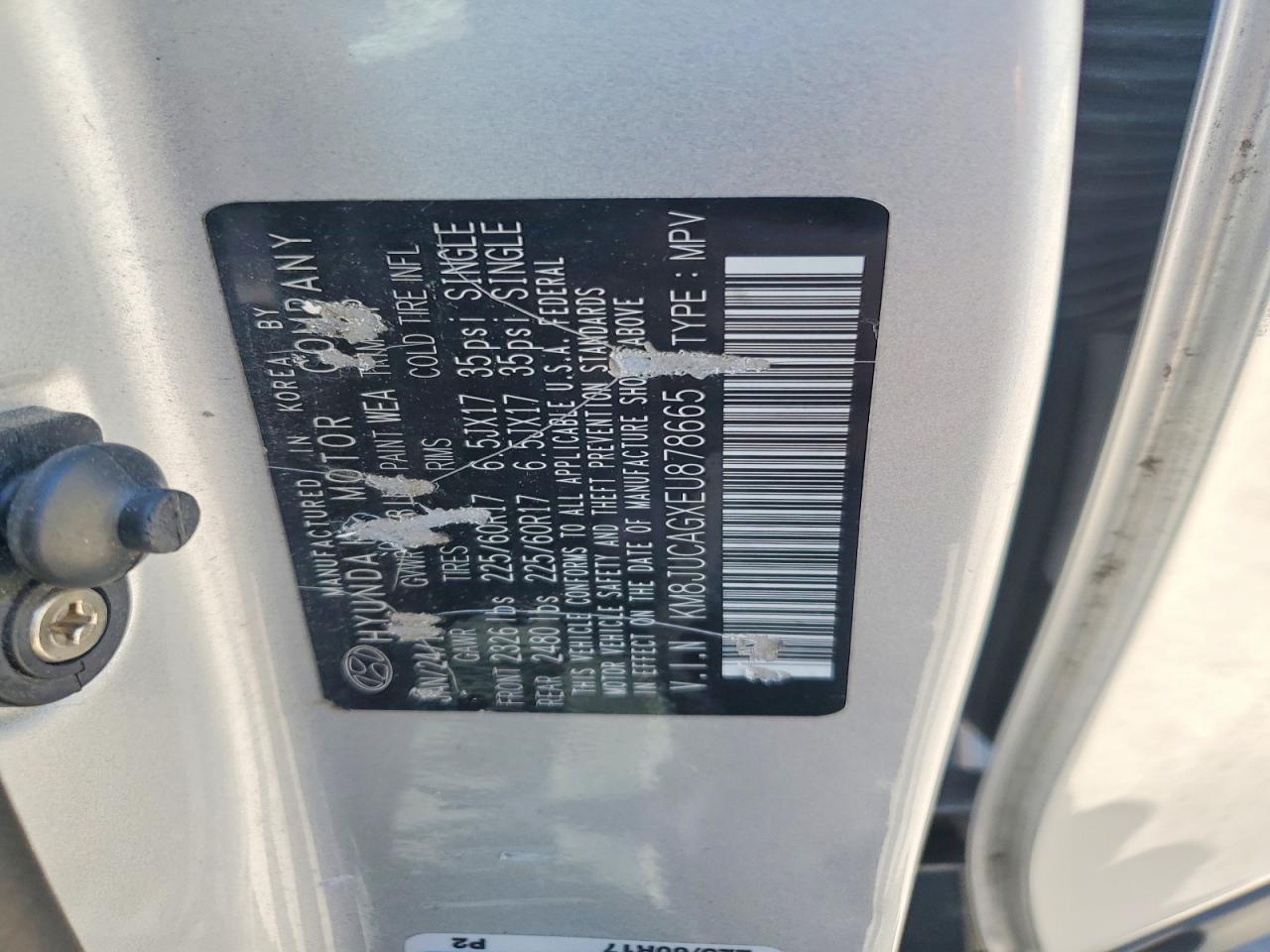 2014 Hyundai Tucson Silver vin: KM8JUCAGXEU878665