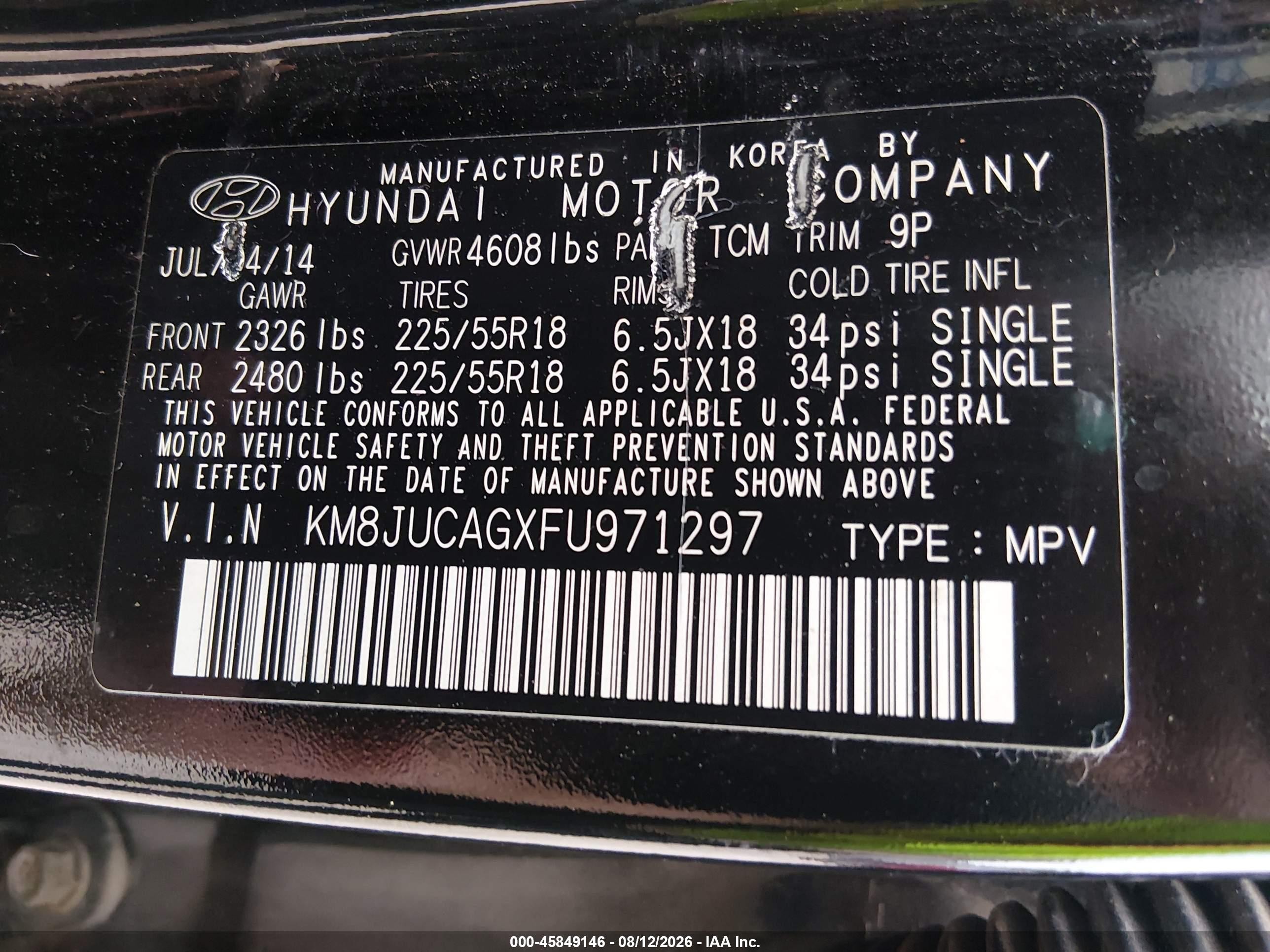 2015 Hyundai Tucson Limited Black vin: KM8JUCAGXFU971297
