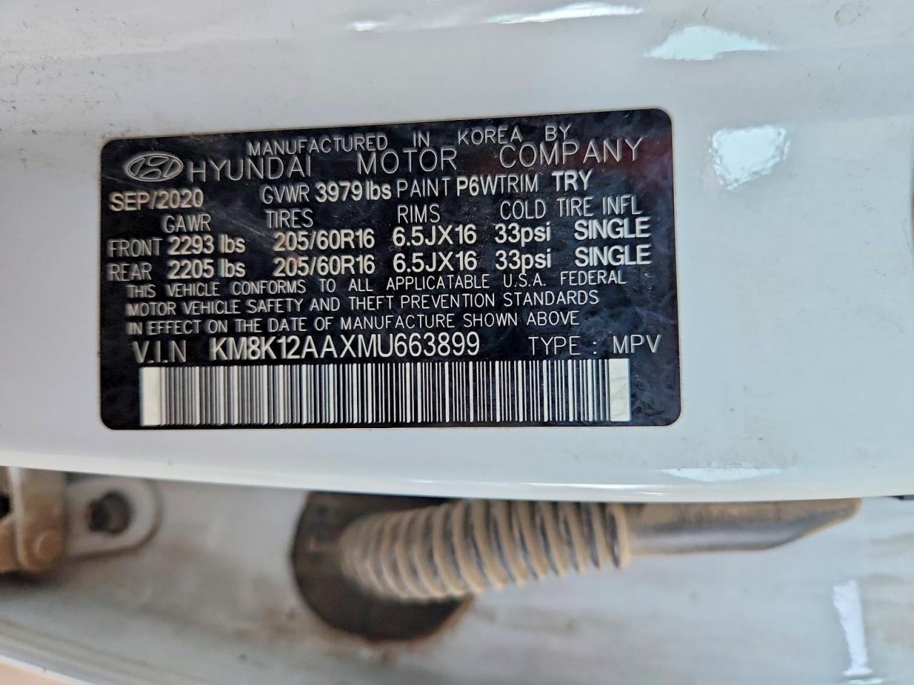 2021 Hyundai Kona Se White vin: KM8K12AAXMU663899