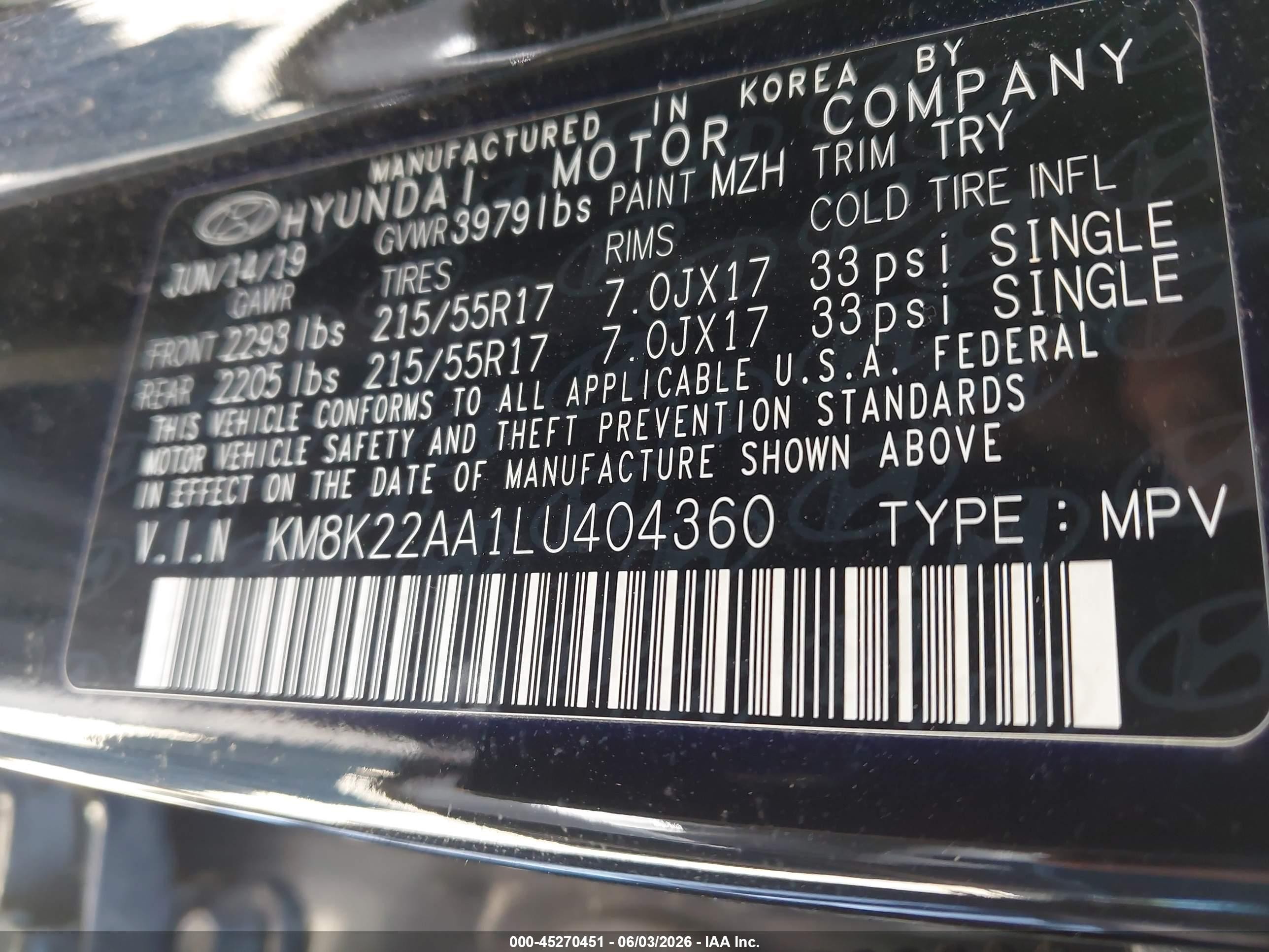2020 Hyundai Kona Sel Black vin: KM8K22AA1LU404360