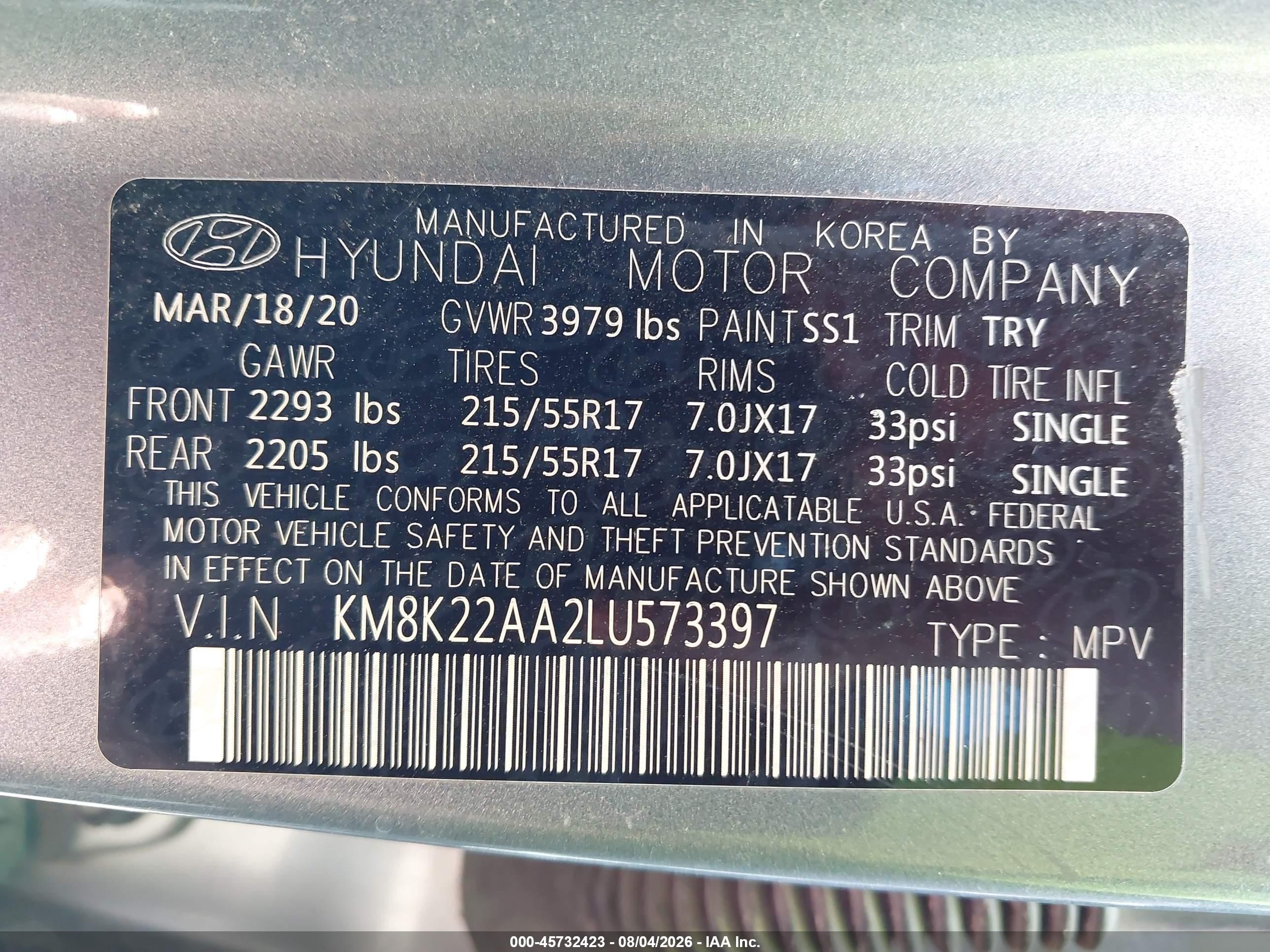 2020 Hyundai Kona Sel Silver vin: KM8K22AA2LU573397