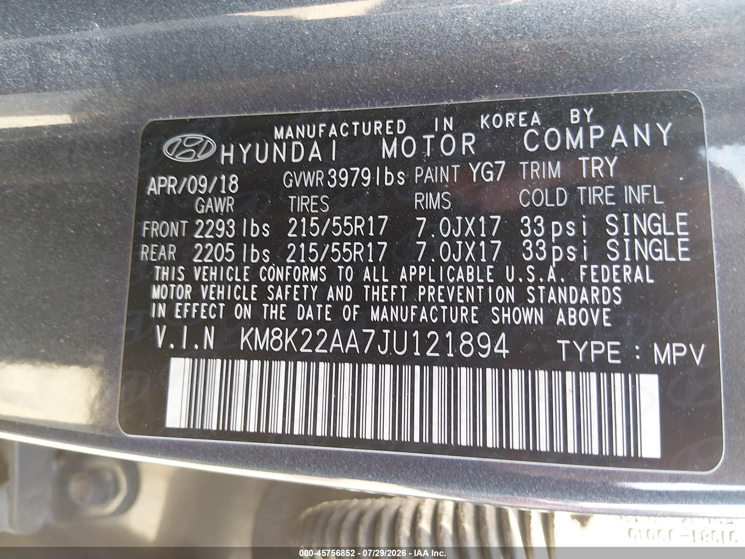 2018 Hyundai Kona Sel Gray vin: KM8K22AA7JU121894