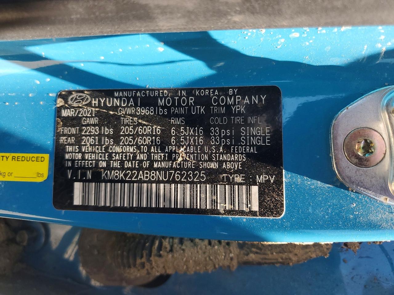 2022 Hyundai Kona Se Blue vin: KM8K22AB8NU762325