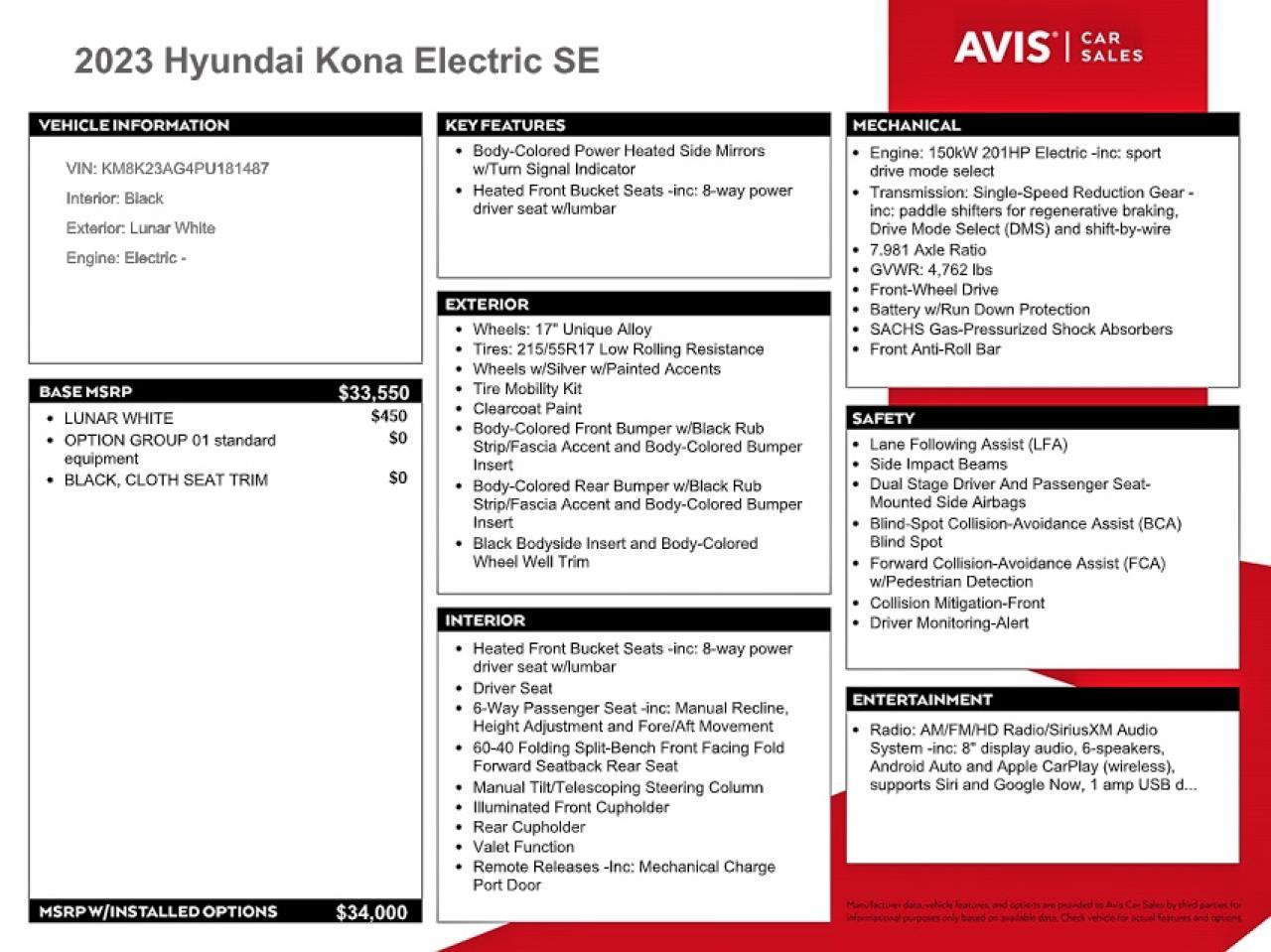2023 Hyundai Kona Electric Se Белый vin: KM8K23AG4PU181487