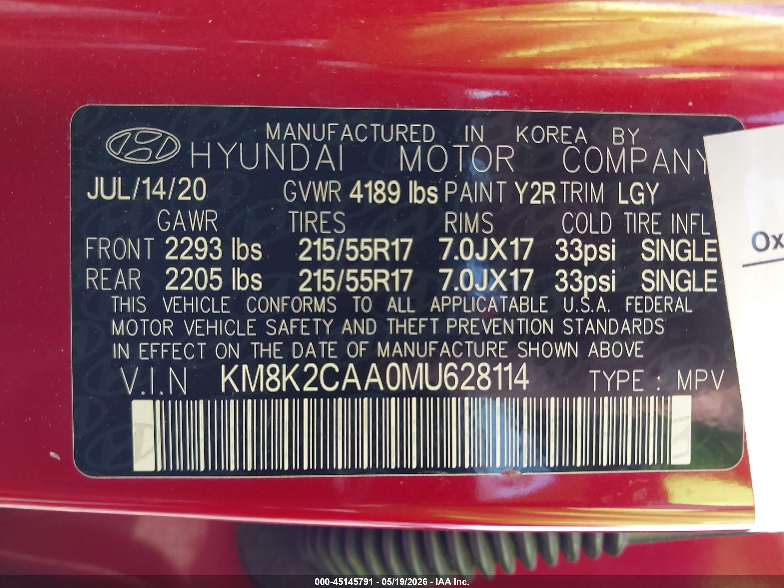 2021 Hyundai Kona Sel Red vin: KM8K2CAA0MU628114