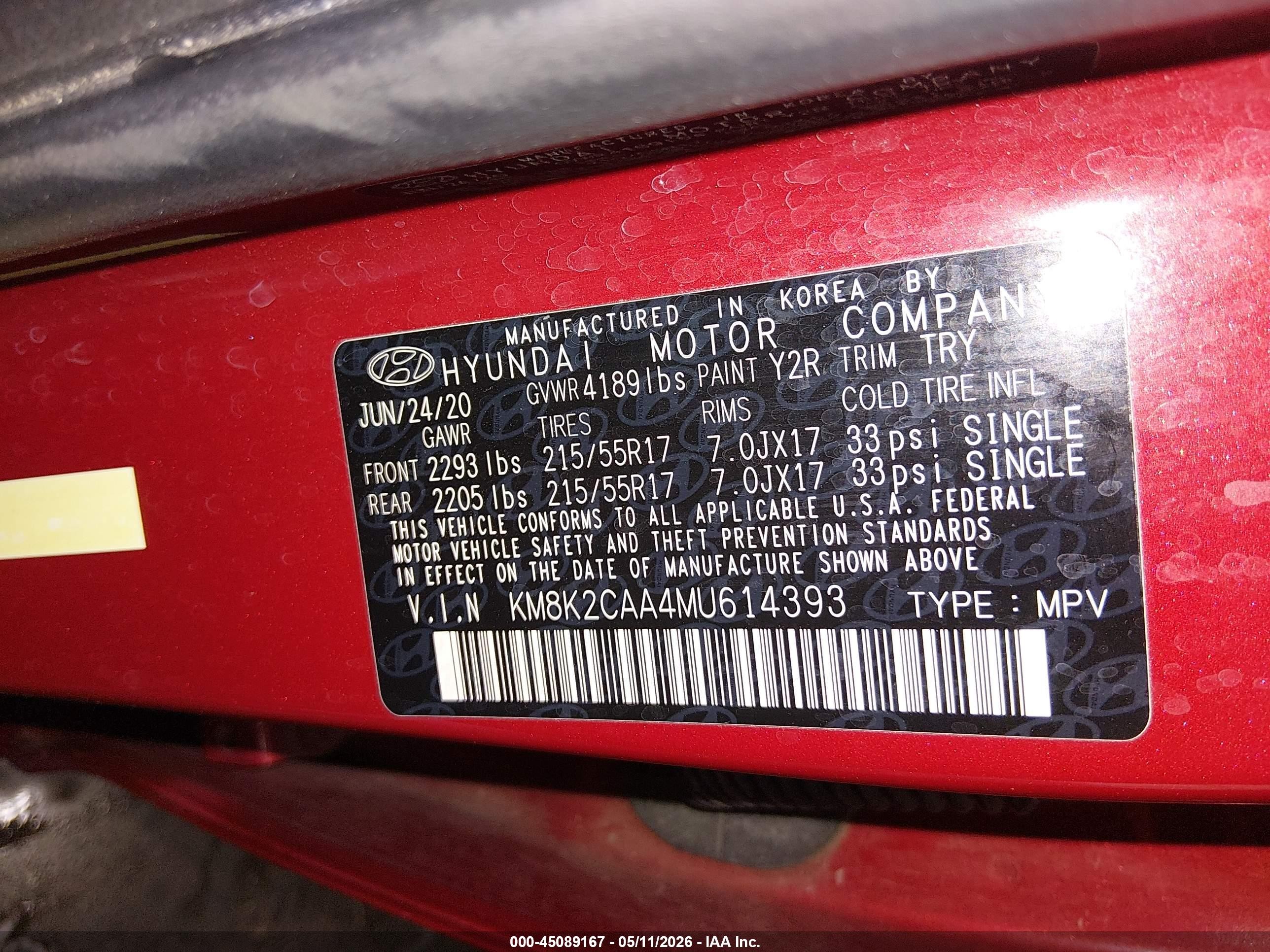 2021 Hyundai Kona Sel Red vin: KM8K2CAA4MU614393