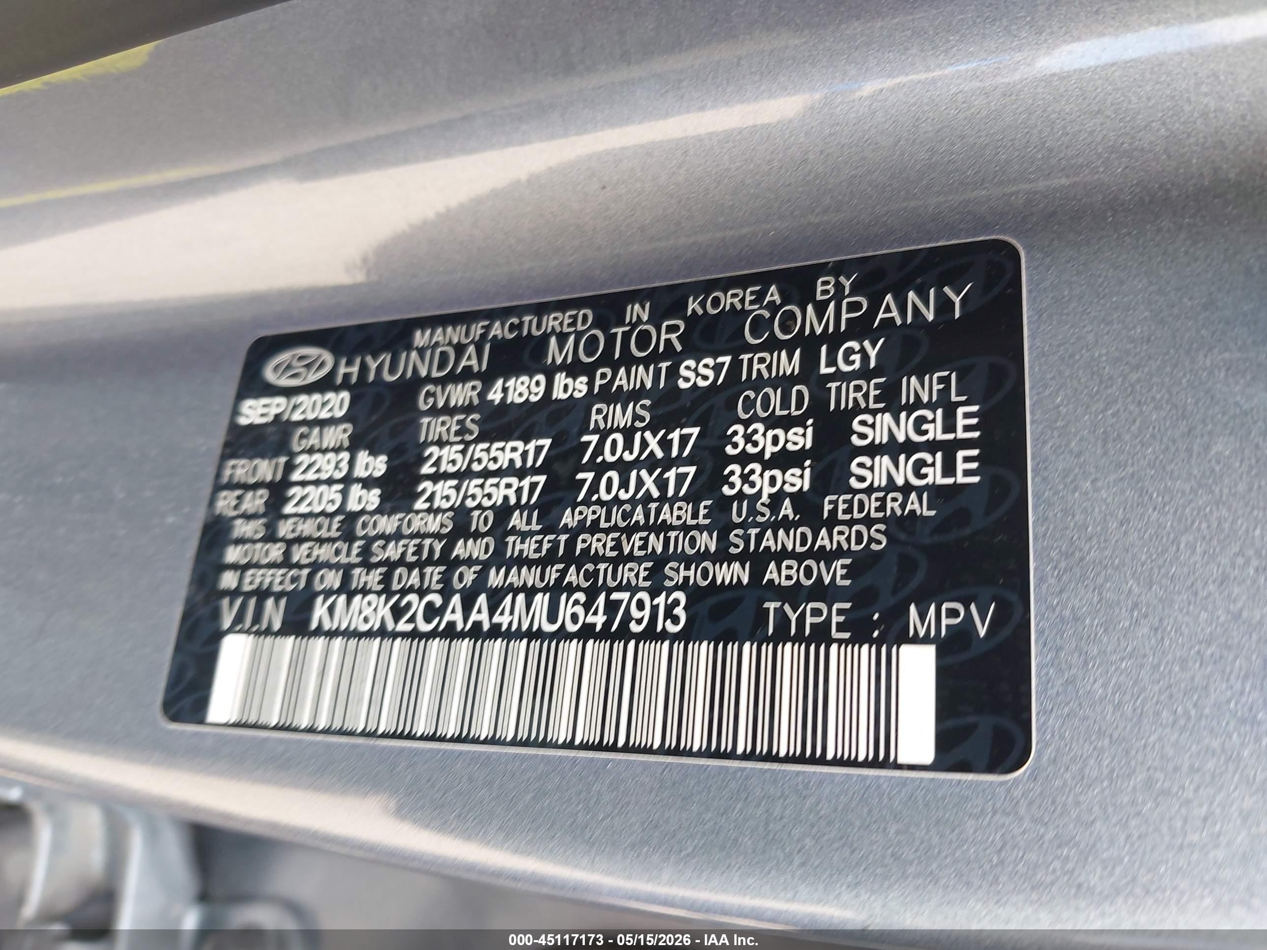 2021 Hyundai Kona Sel Gray vin: KM8K2CAA4MU647913