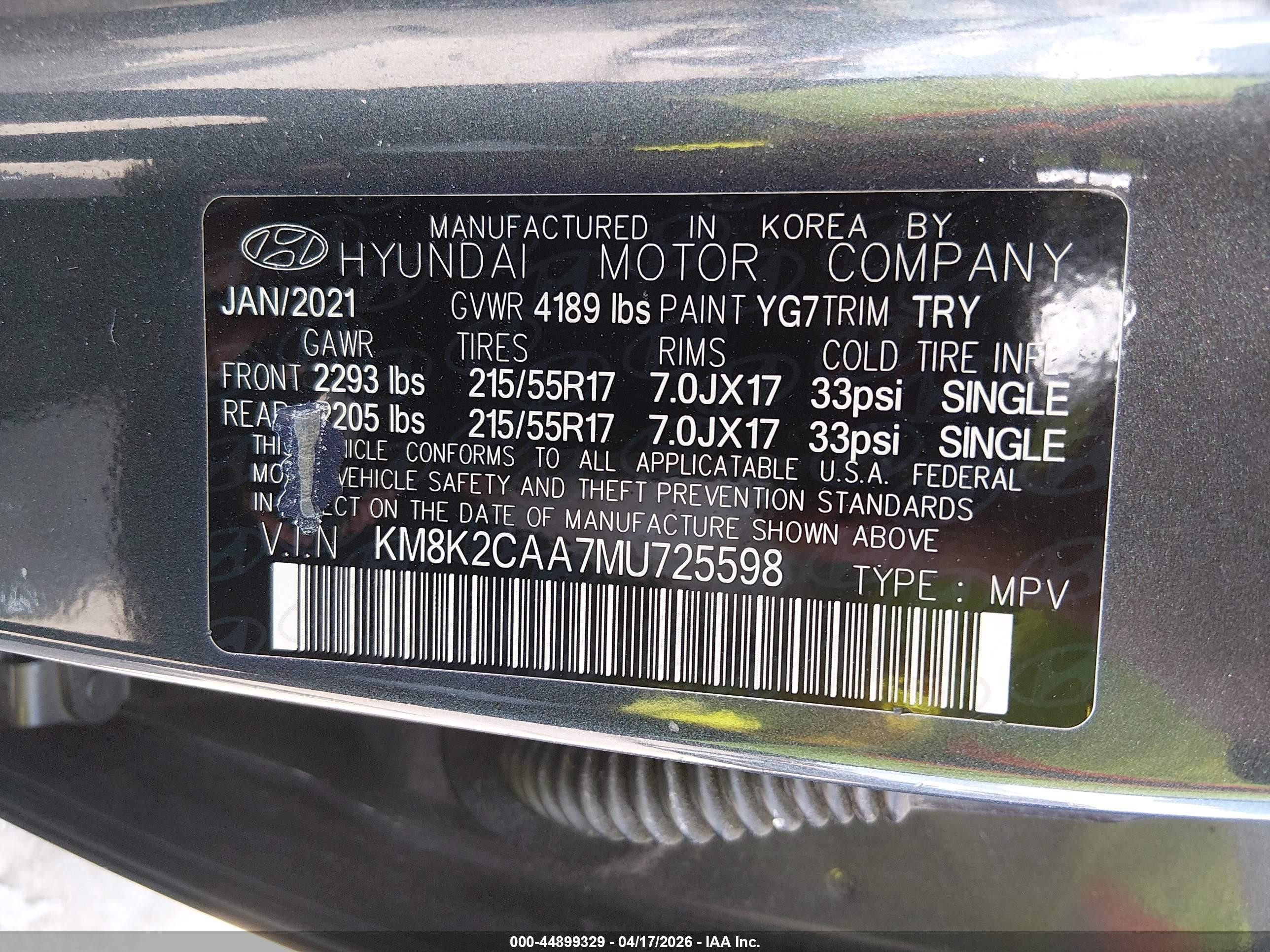 2021 Hyundai Kona Sel Серый vin: KM8K2CAA7MU725598