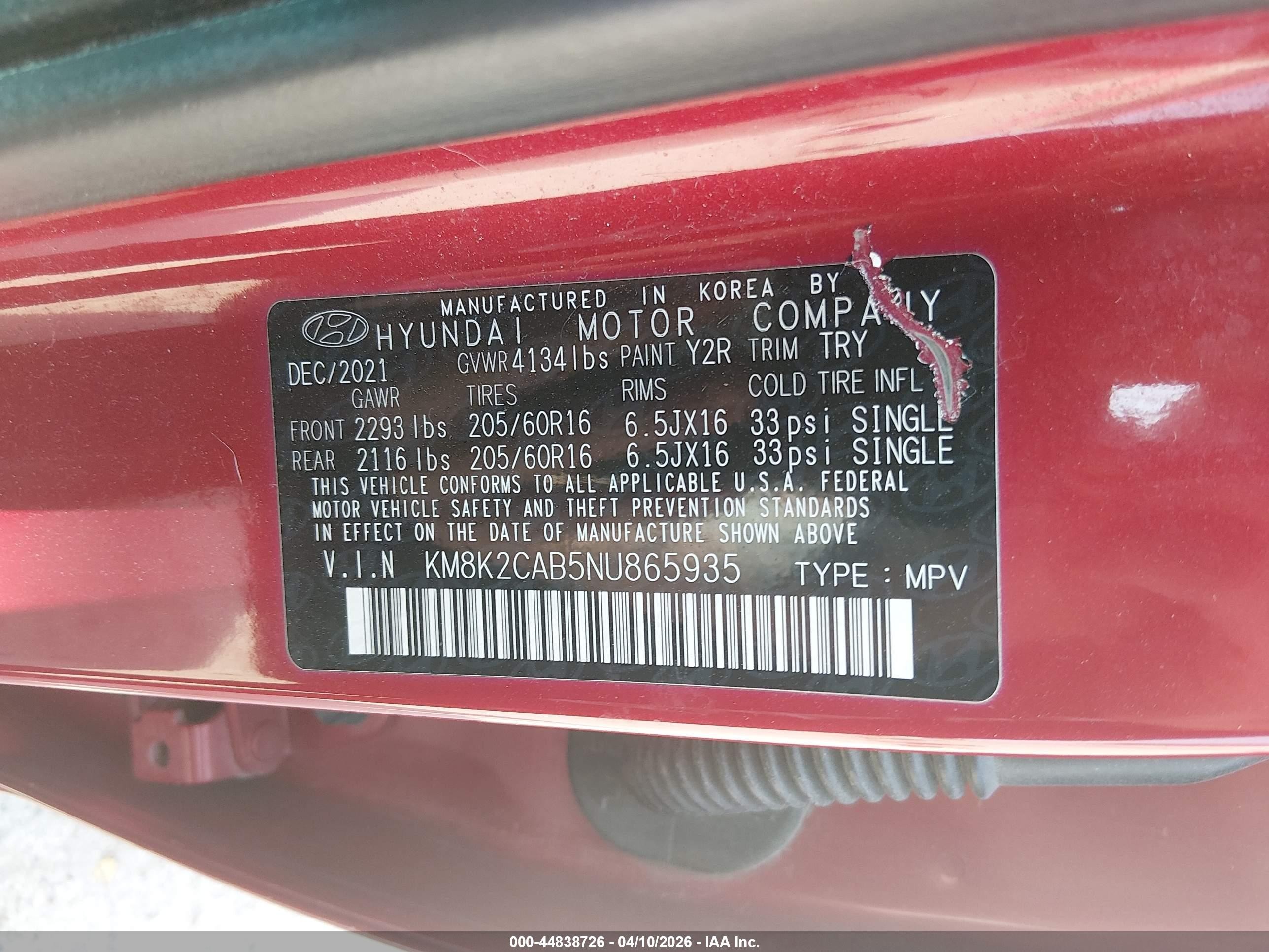 2022 Hyundai Kona Se Red vin: KM8K2CAB5NU865935