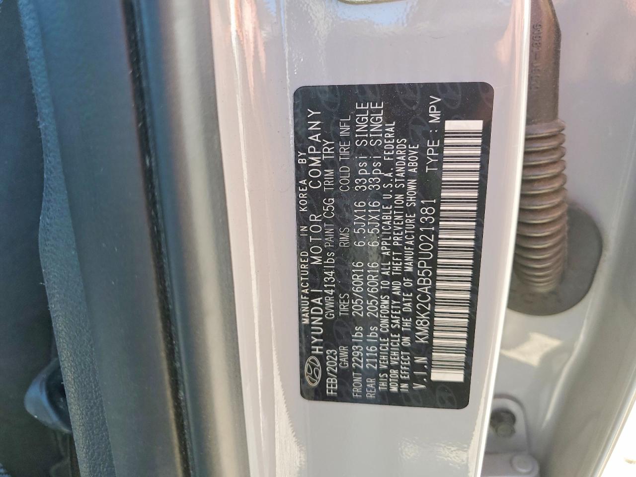 2023 Hyundai Kona Se Silver vin: KM8K2CAB5PU021381