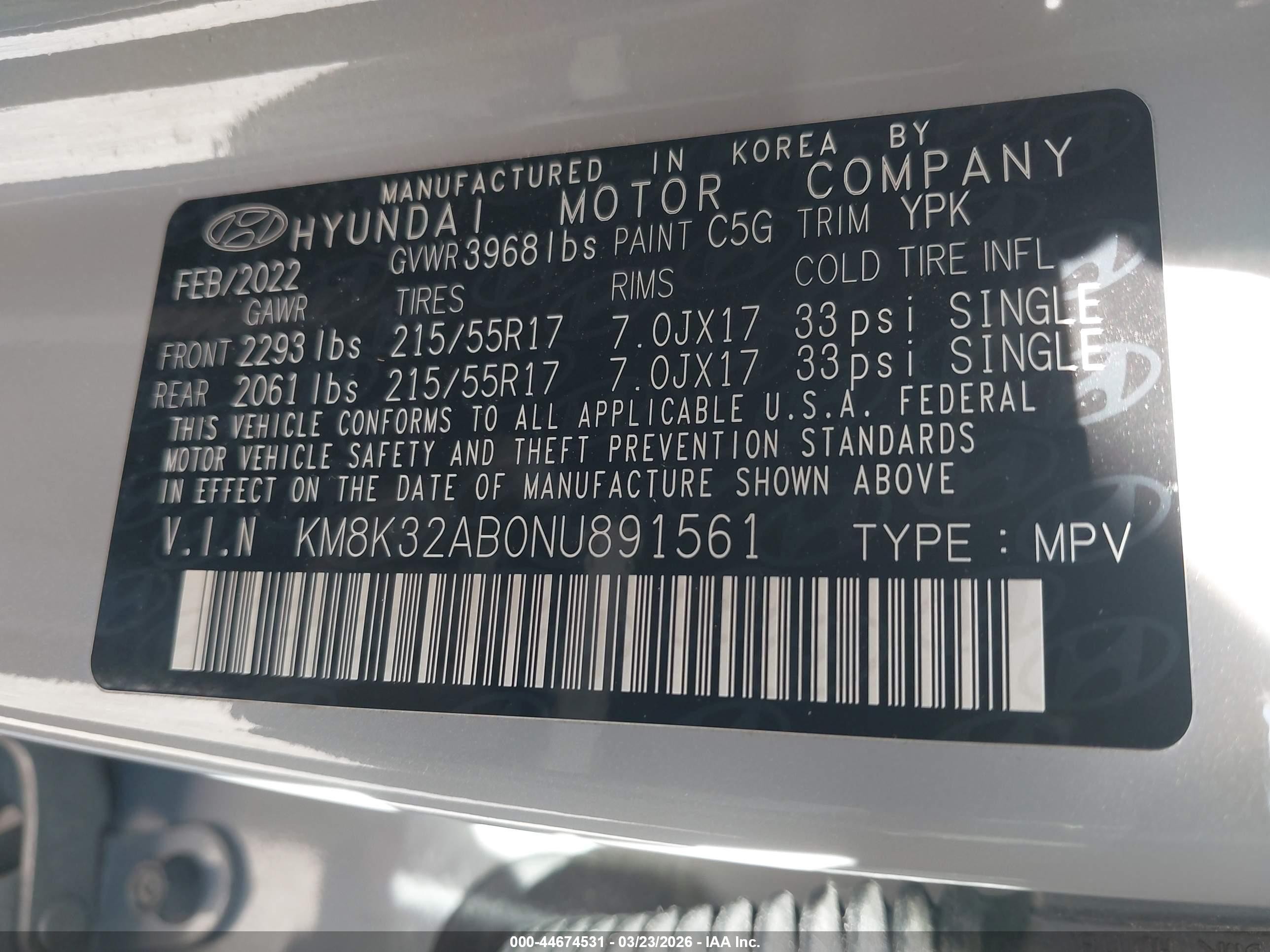 2022 Hyundai Kona Sel Silver vin: KM8K32AB0NU891561