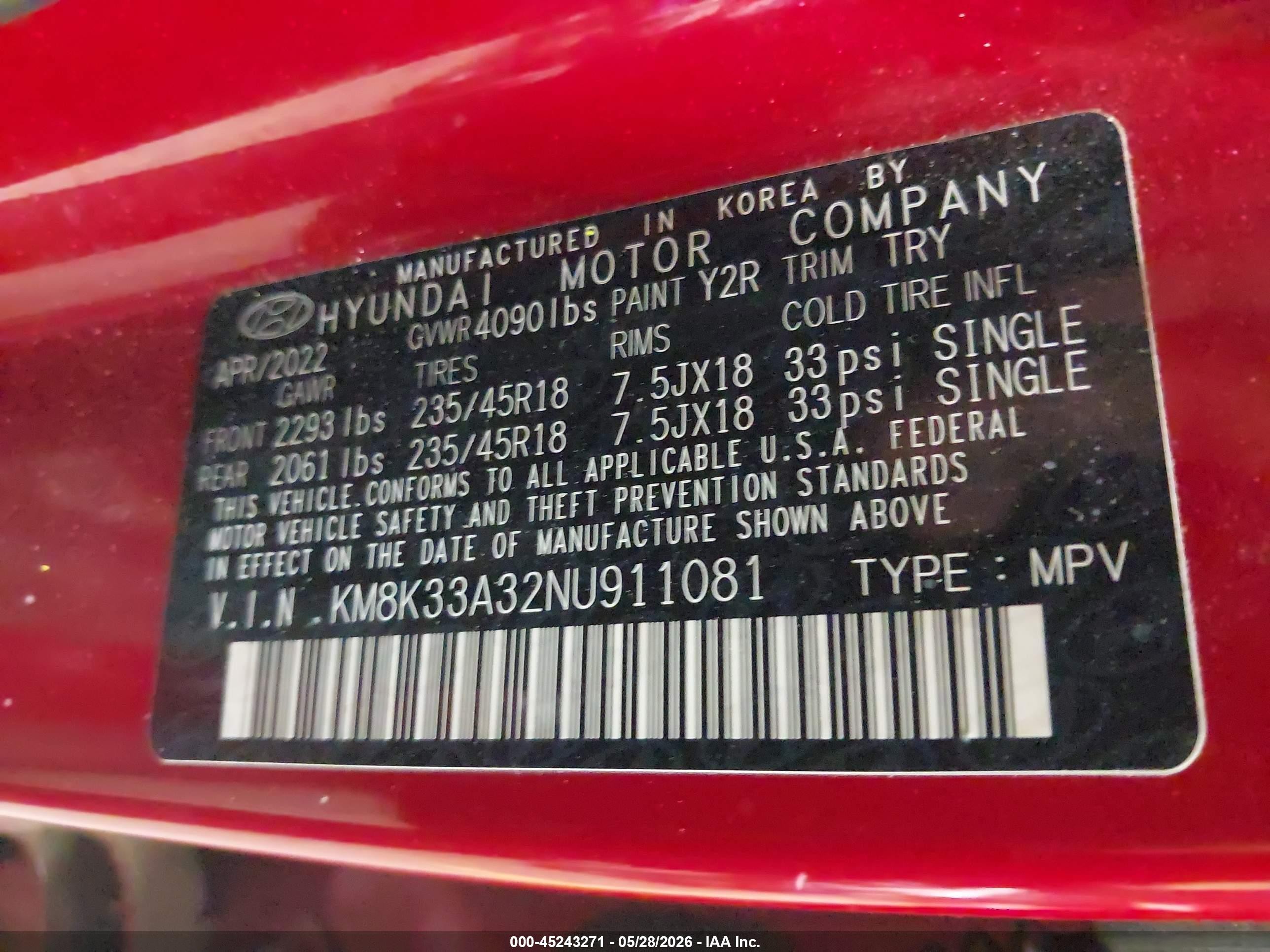 2022 Hyundai Kona N Line Red vin: KM8K33A32NU911081