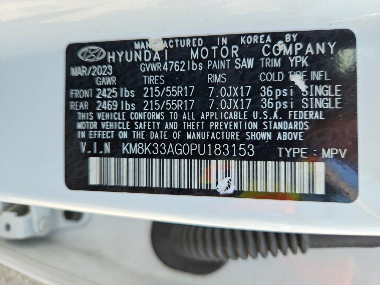 2023 Hyundai Kona Sel Белый vin: KM8K33AG0PU183153