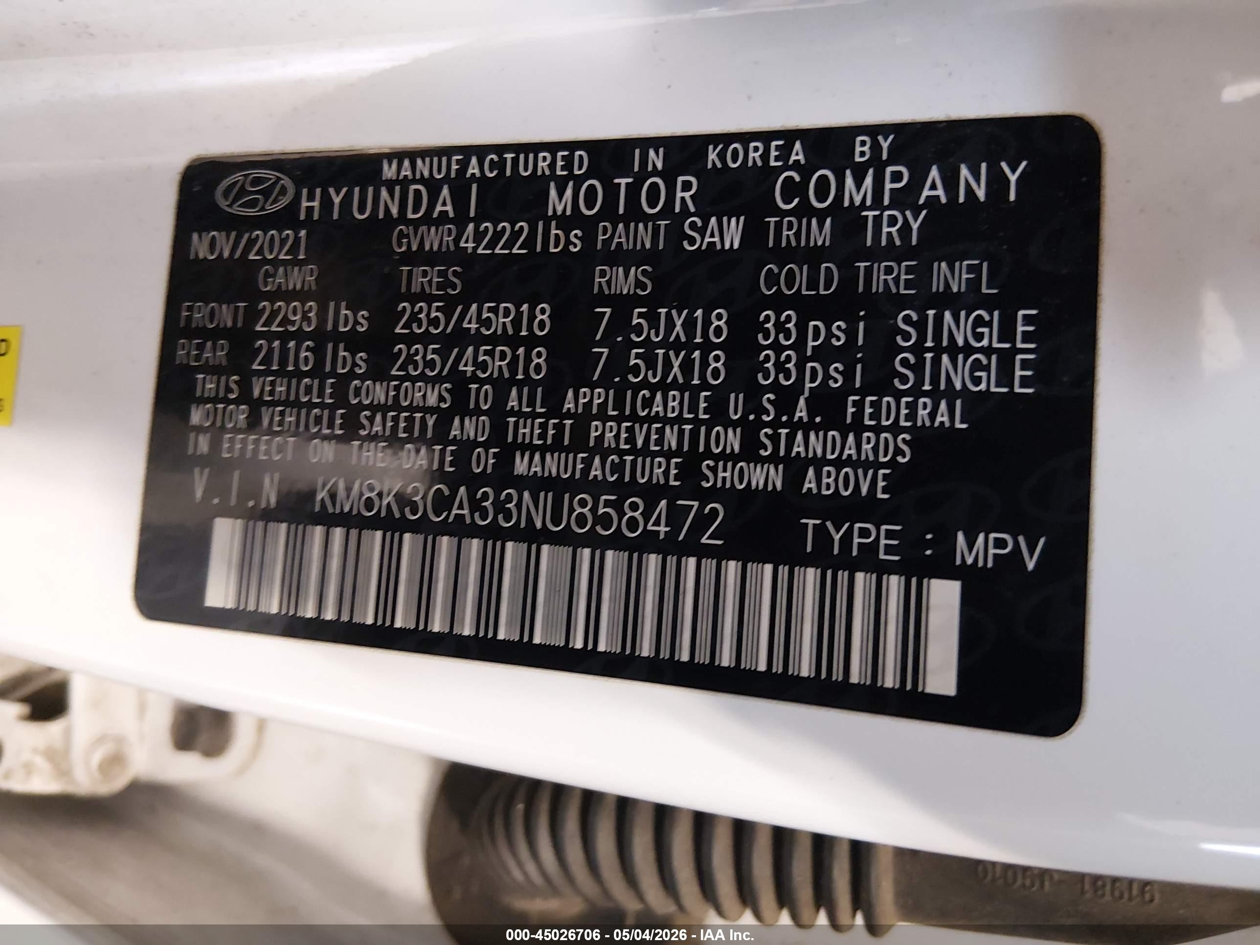 2022 Hyundai Kona N Line White vin: KM8K3CA33NU858472