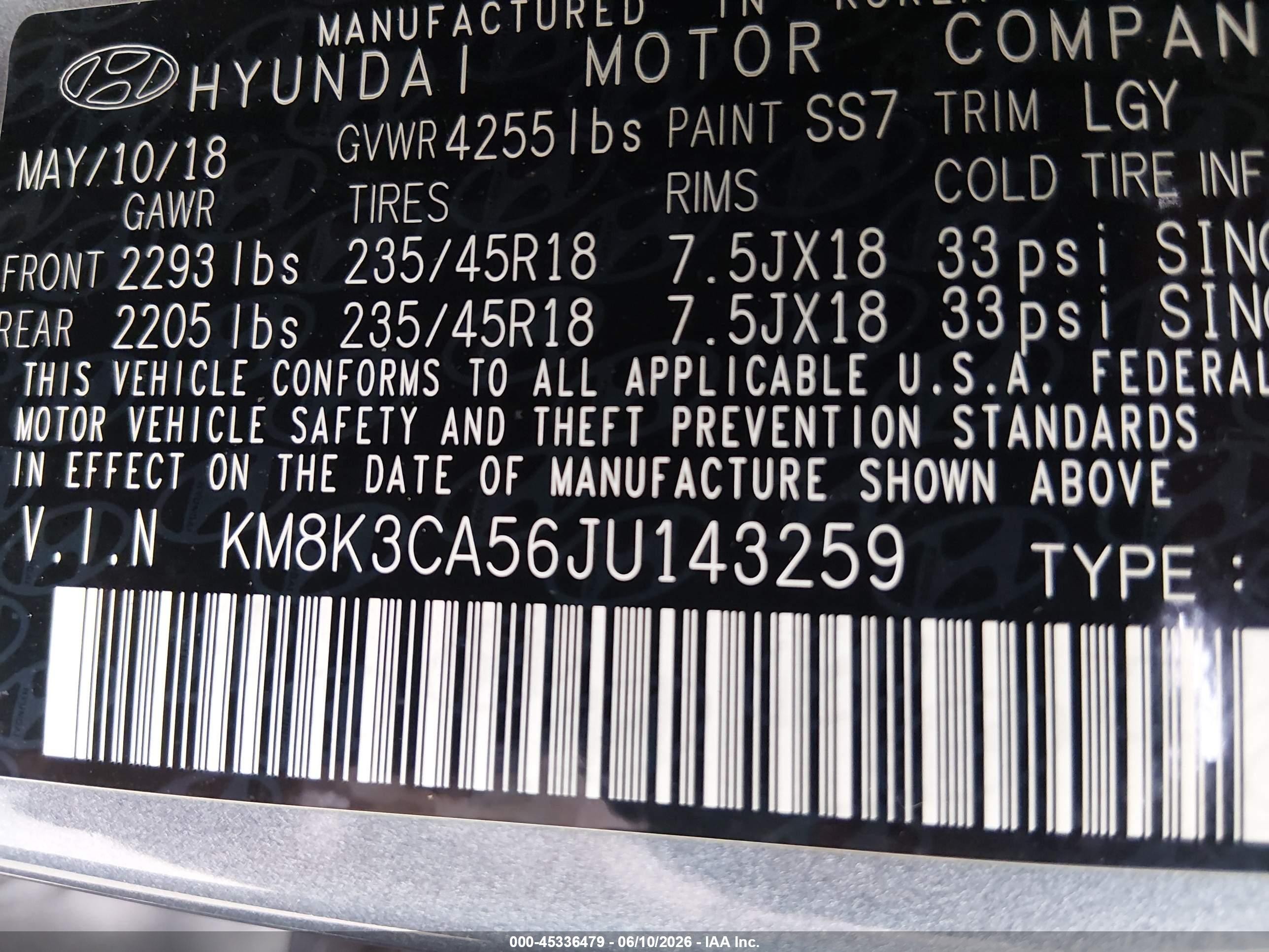 2018 Hyundai Kona Limited Light Blue vin: KM8K3CA56JU143259