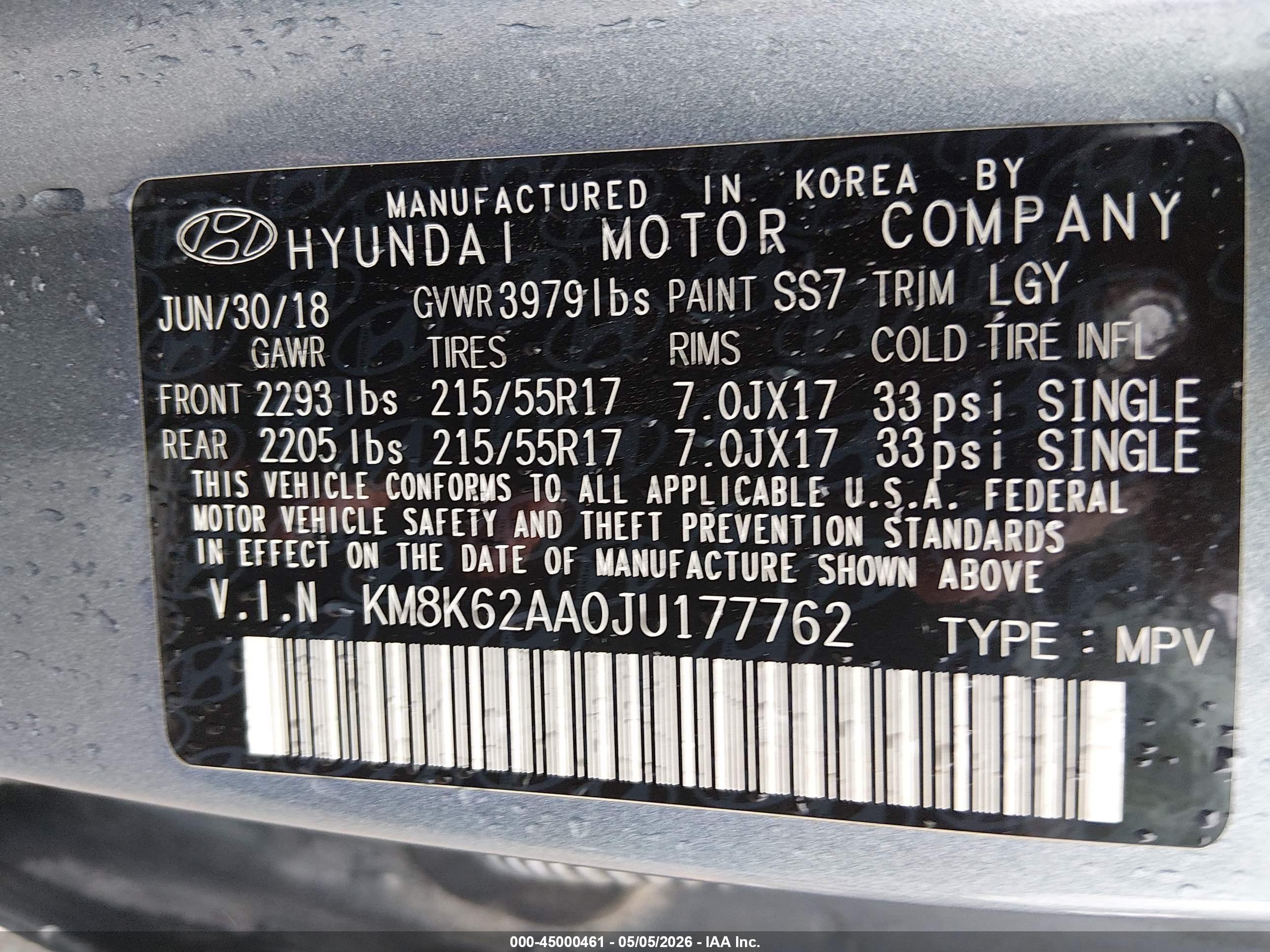 2018 Hyundai Kona Sel Серый vin: KM8K62AA0JU177762