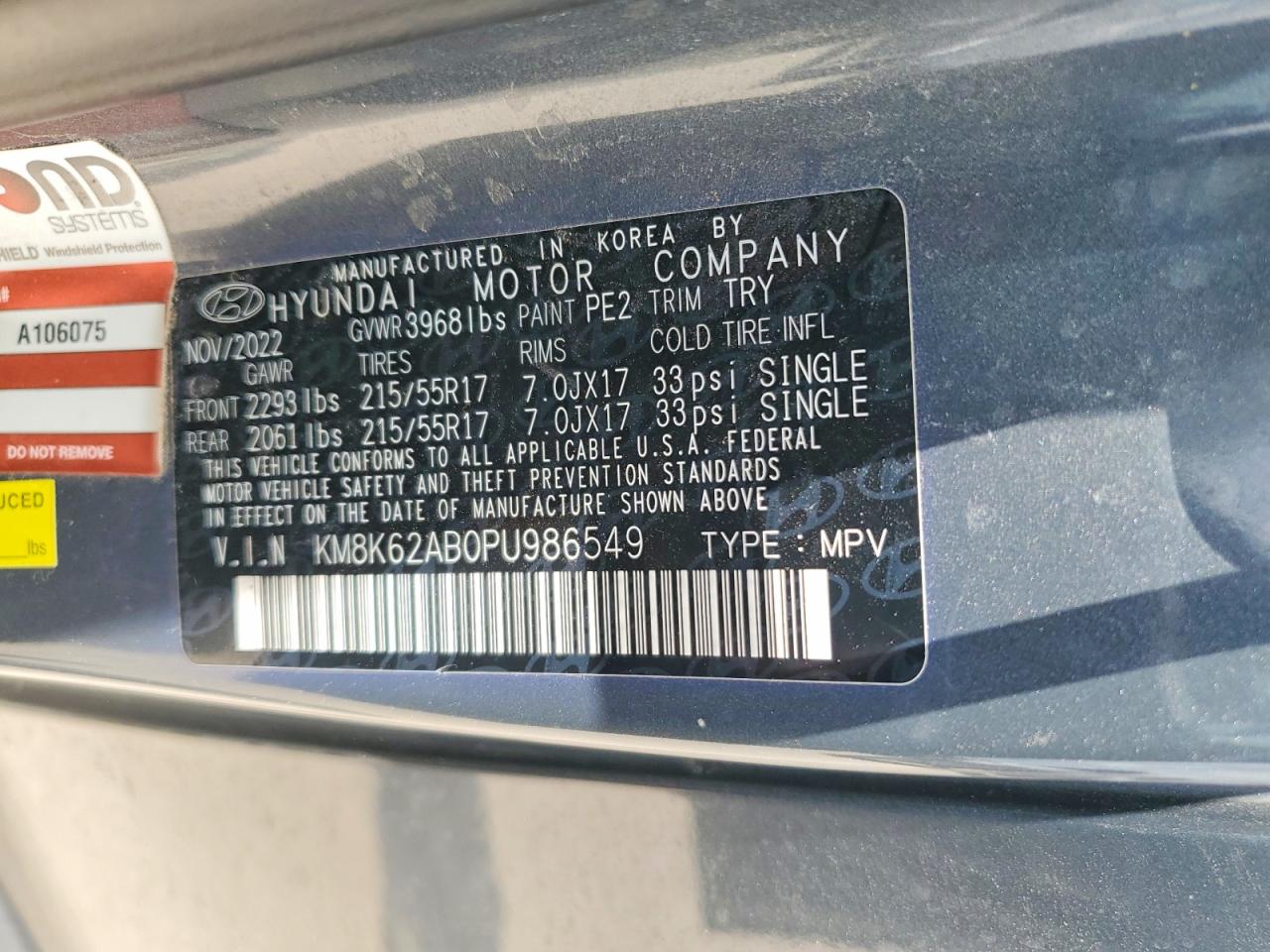 2023 Hyundai Kona Sel Gray vin: KM8K62AB0PU986549