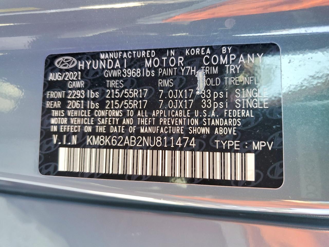 2022 Hyundai Kona Sel Teal vin: KM8K62AB2NU811474