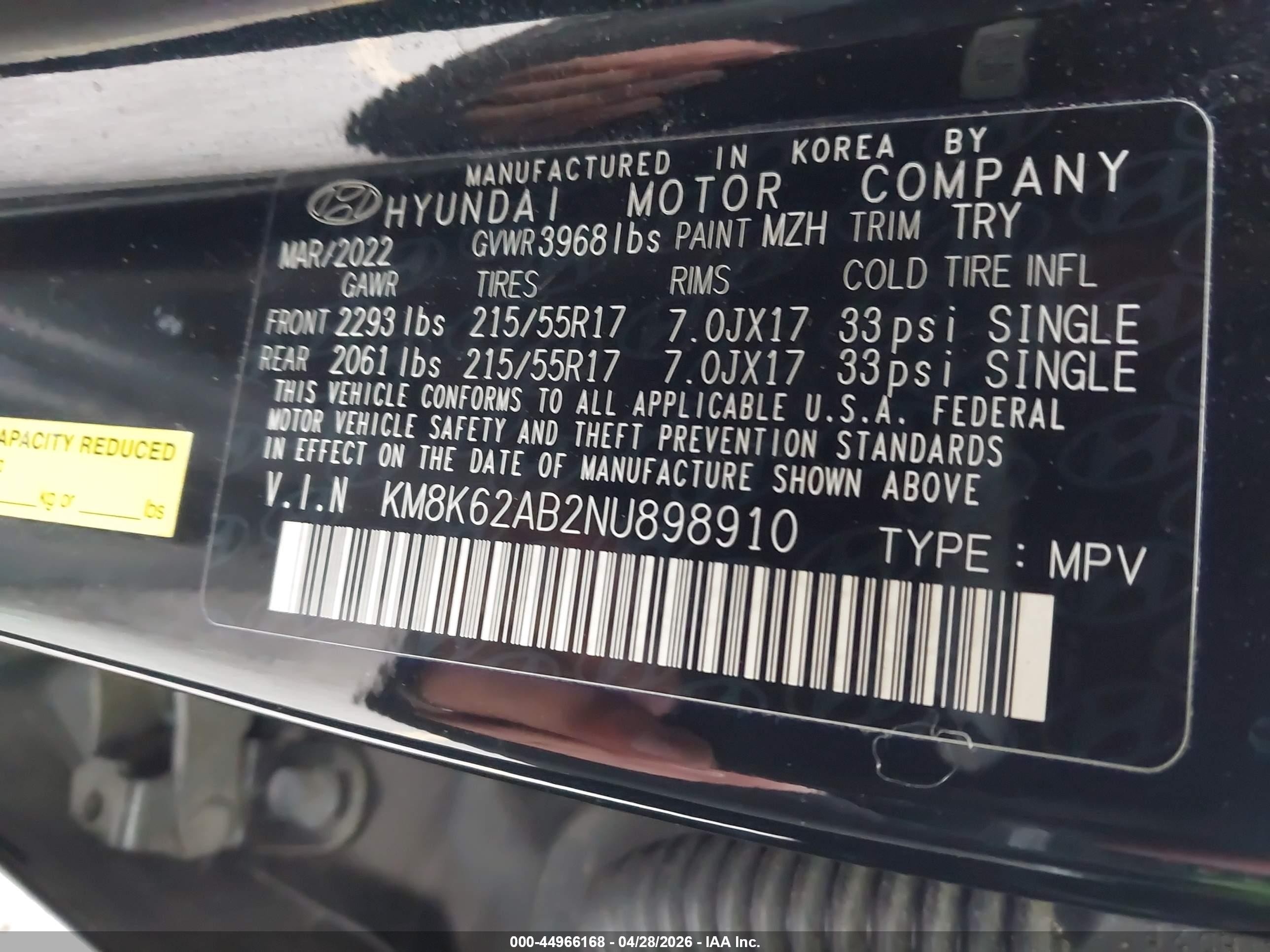 2022 Hyundai Kona Sel Черный vin: KM8K62AB2NU898910