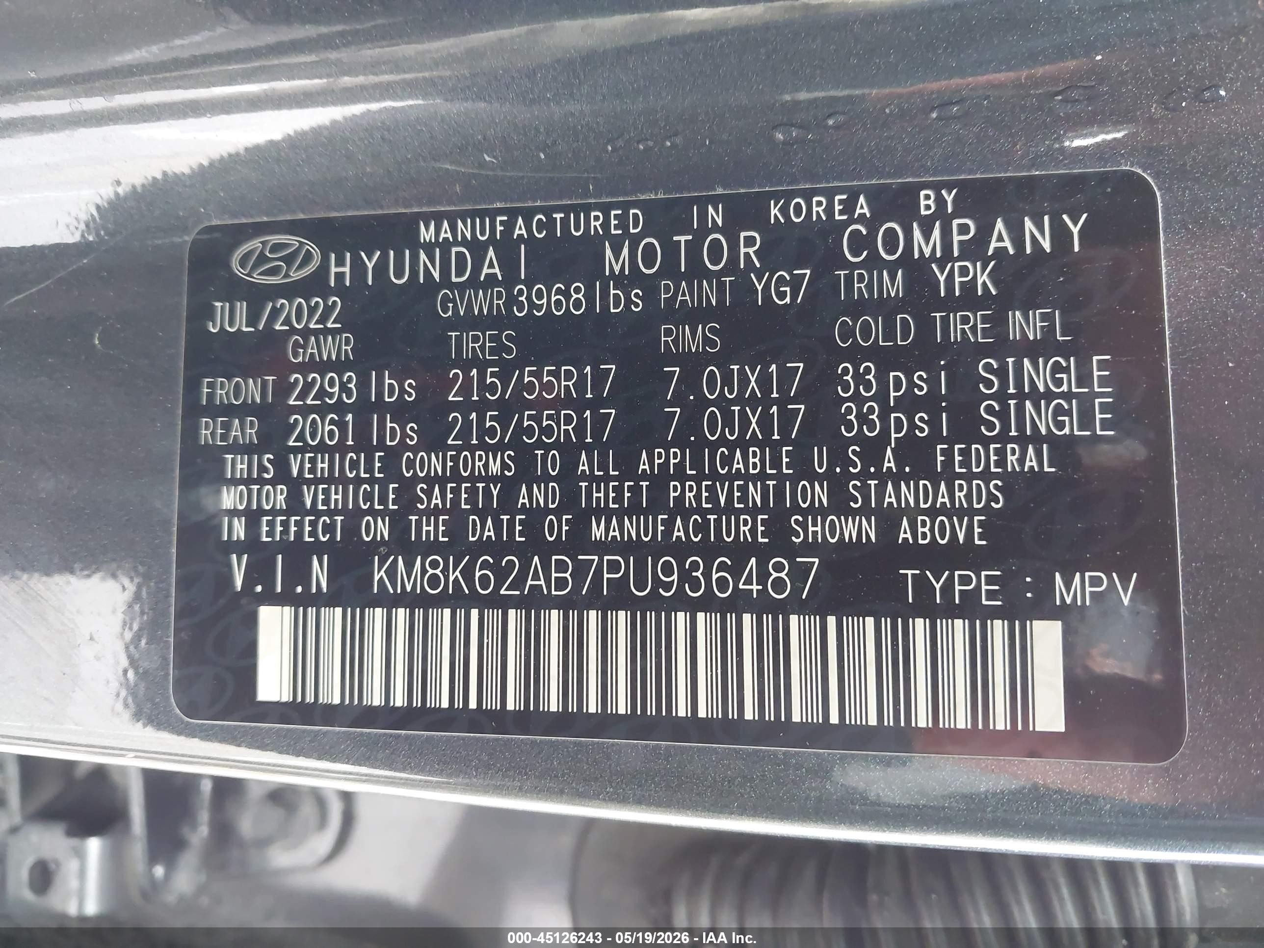 2023 Hyundai Kona Sel Gray vin: KM8K62AB7PU936487