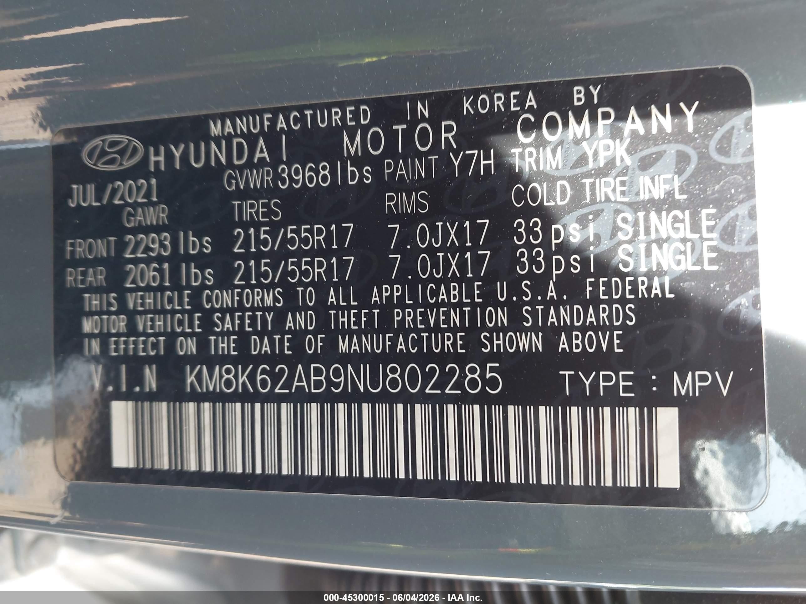 2022 Hyundai Kona Sel Серый vin: KM8K62AB9NU802285