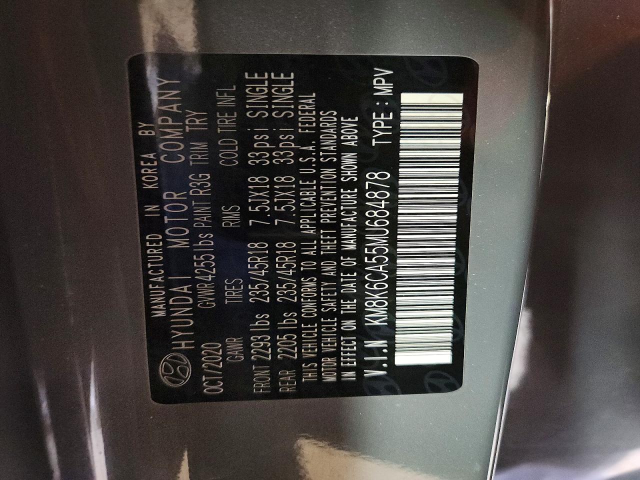 2021 Hyundai Kona Night Gray vin: KM8K6CA55MU684878