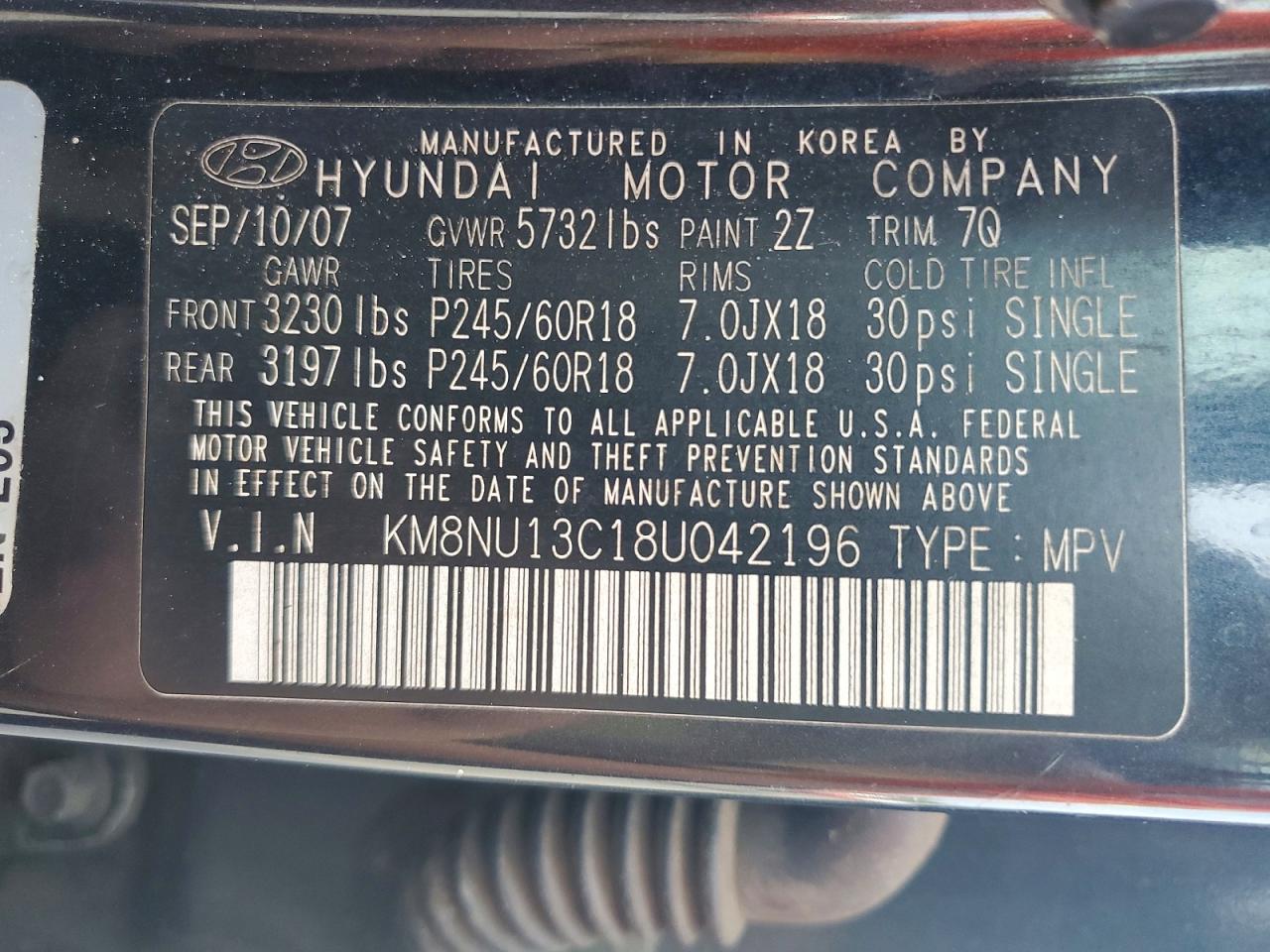2008 Hyundai Veracruz Gls Black vin: KM8NU13C18U042196