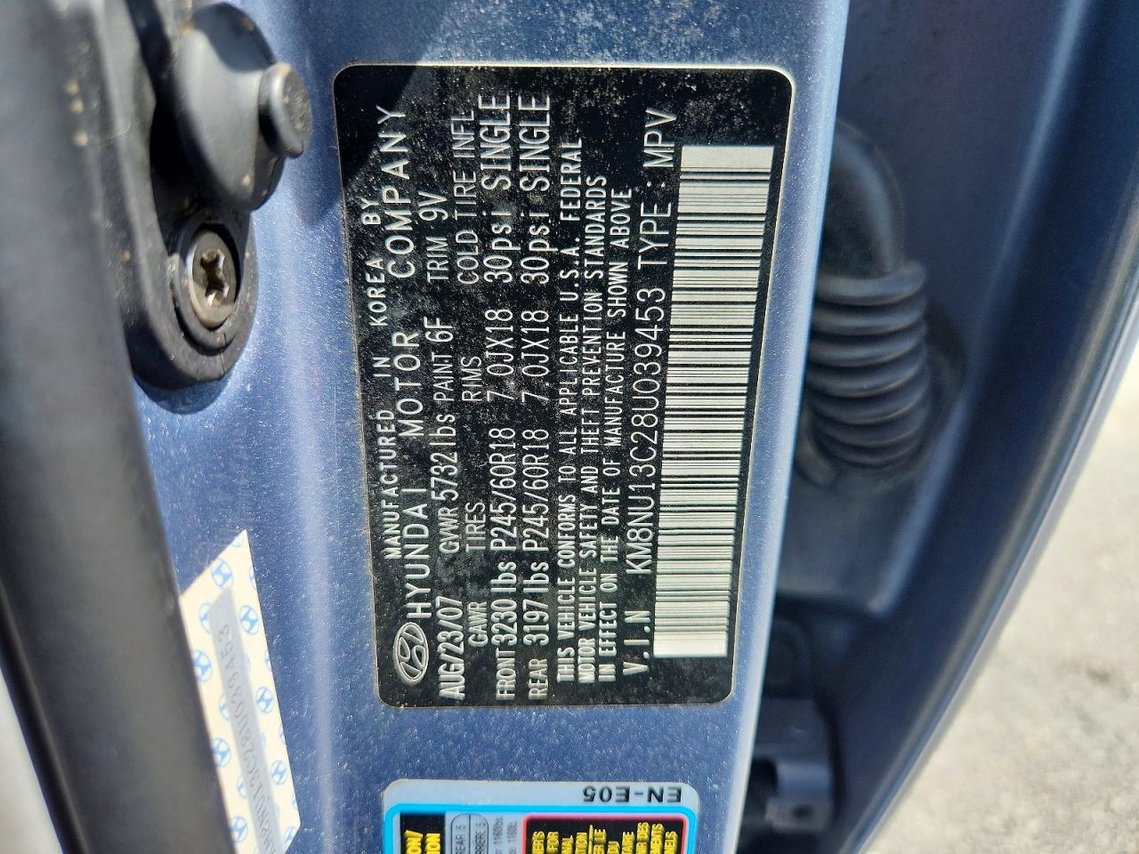 2008 Hyundai Veracruz Gls Blue vin: KM8NU13C28U039453