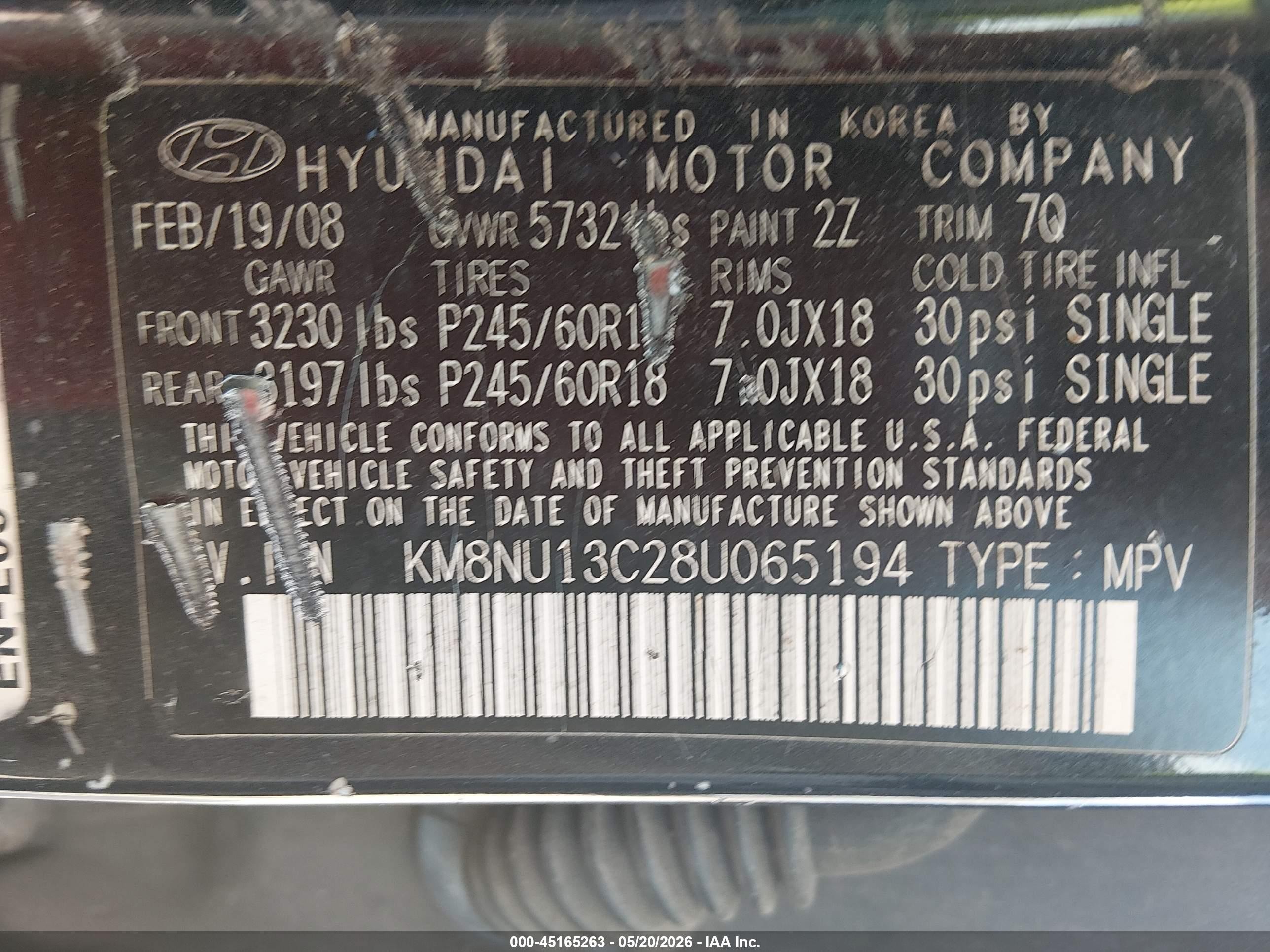 2008 Hyundai Veracruz Gls/limited/se Gray vin: KM8NU13C28U065194