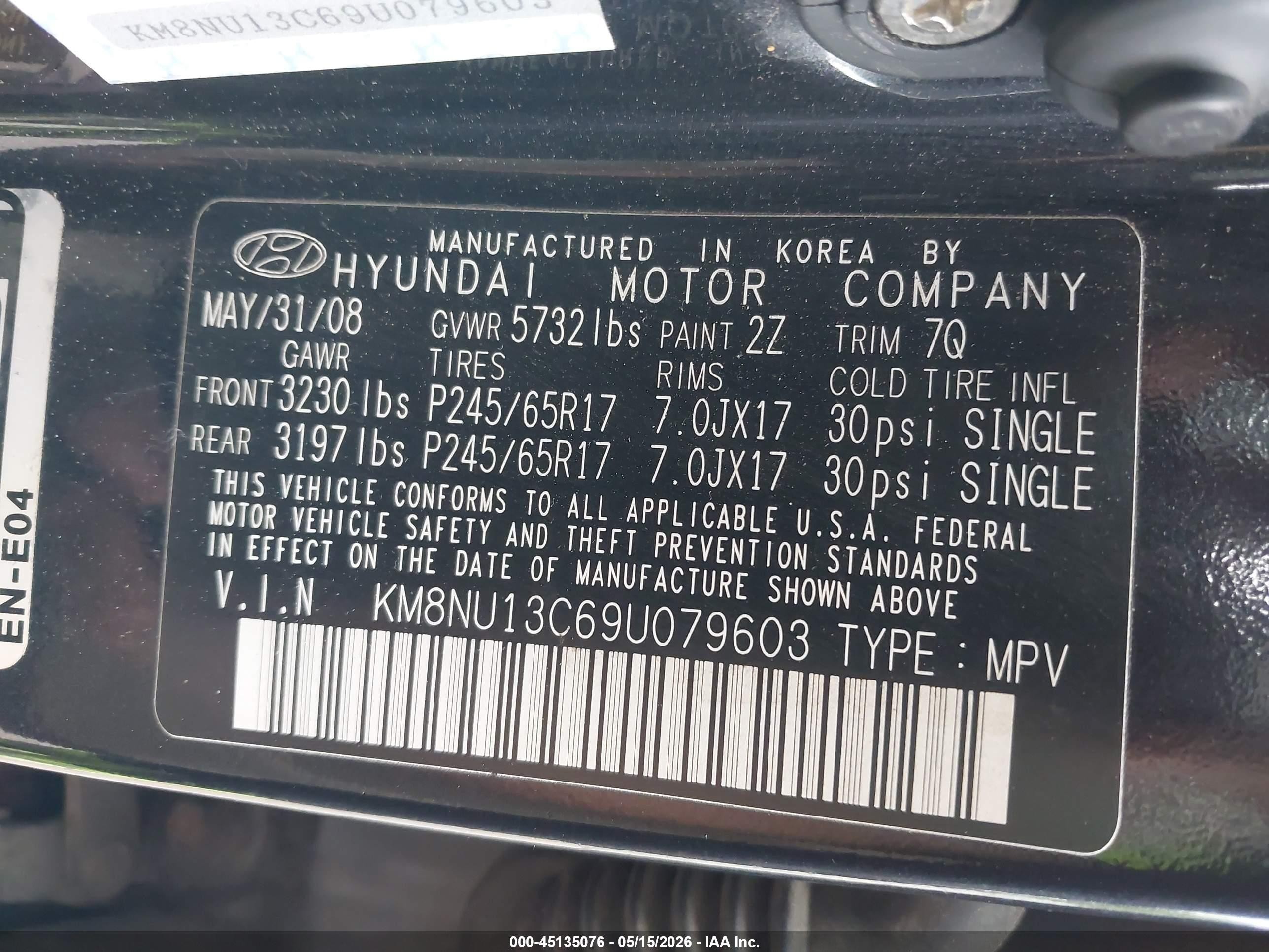 2009 Hyundai Veracruz Gls Dark Blue vin: KM8NU13C69U079603