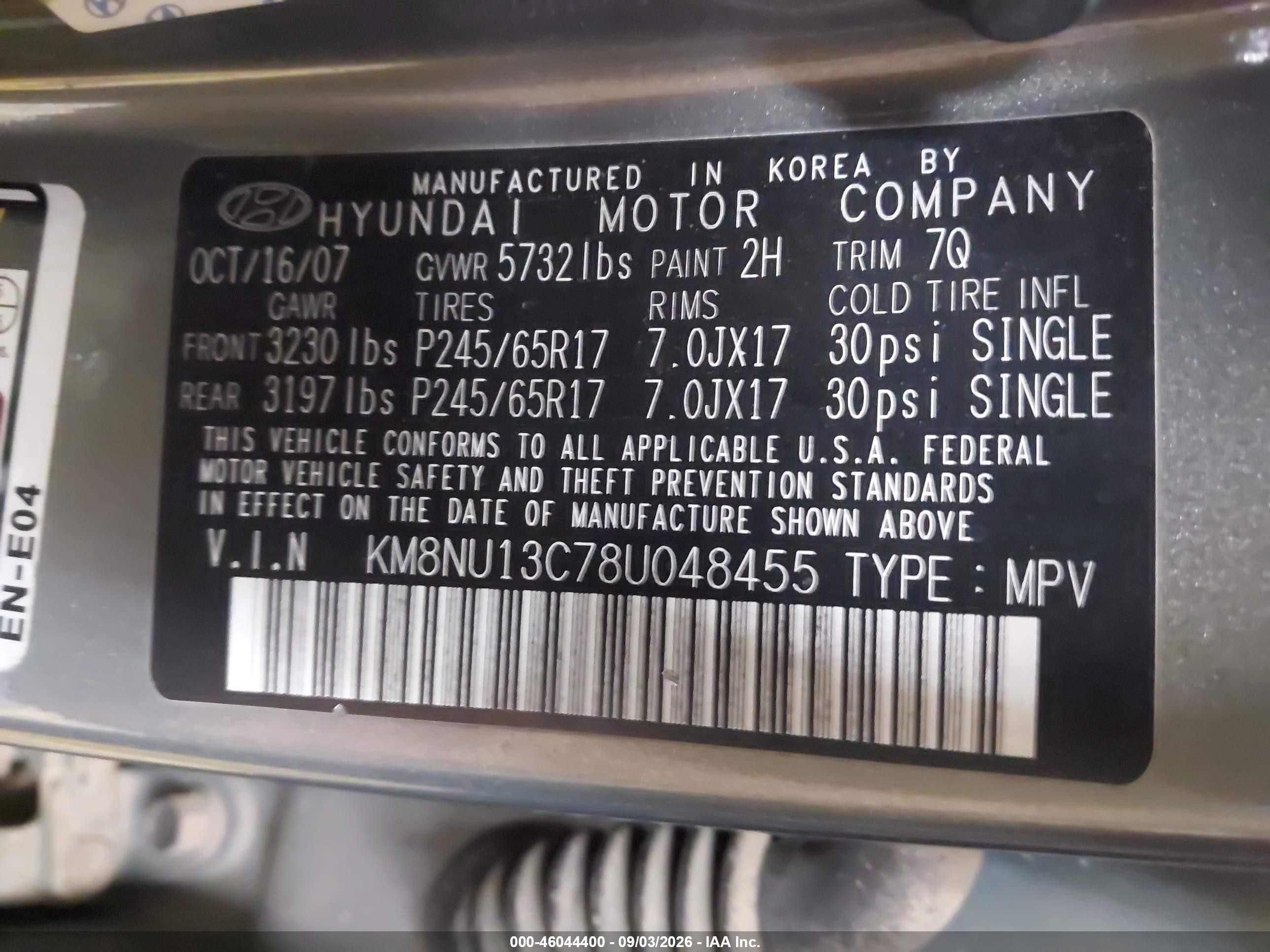 2008 Hyundai Veracruz Gls/limited/se Gray vin: KM8NU13C78U048455
