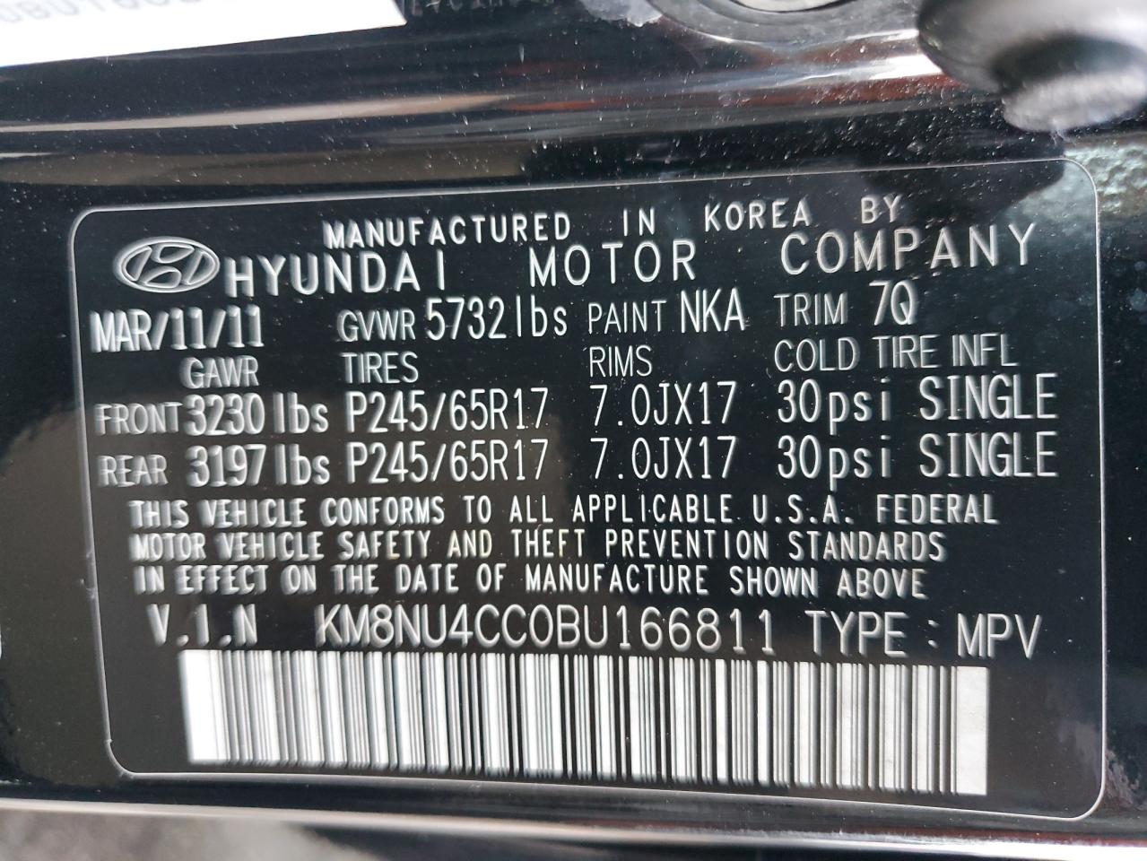 2011 Hyundai Veracruz Gls Black vin: KM8NU4CC0BU166811