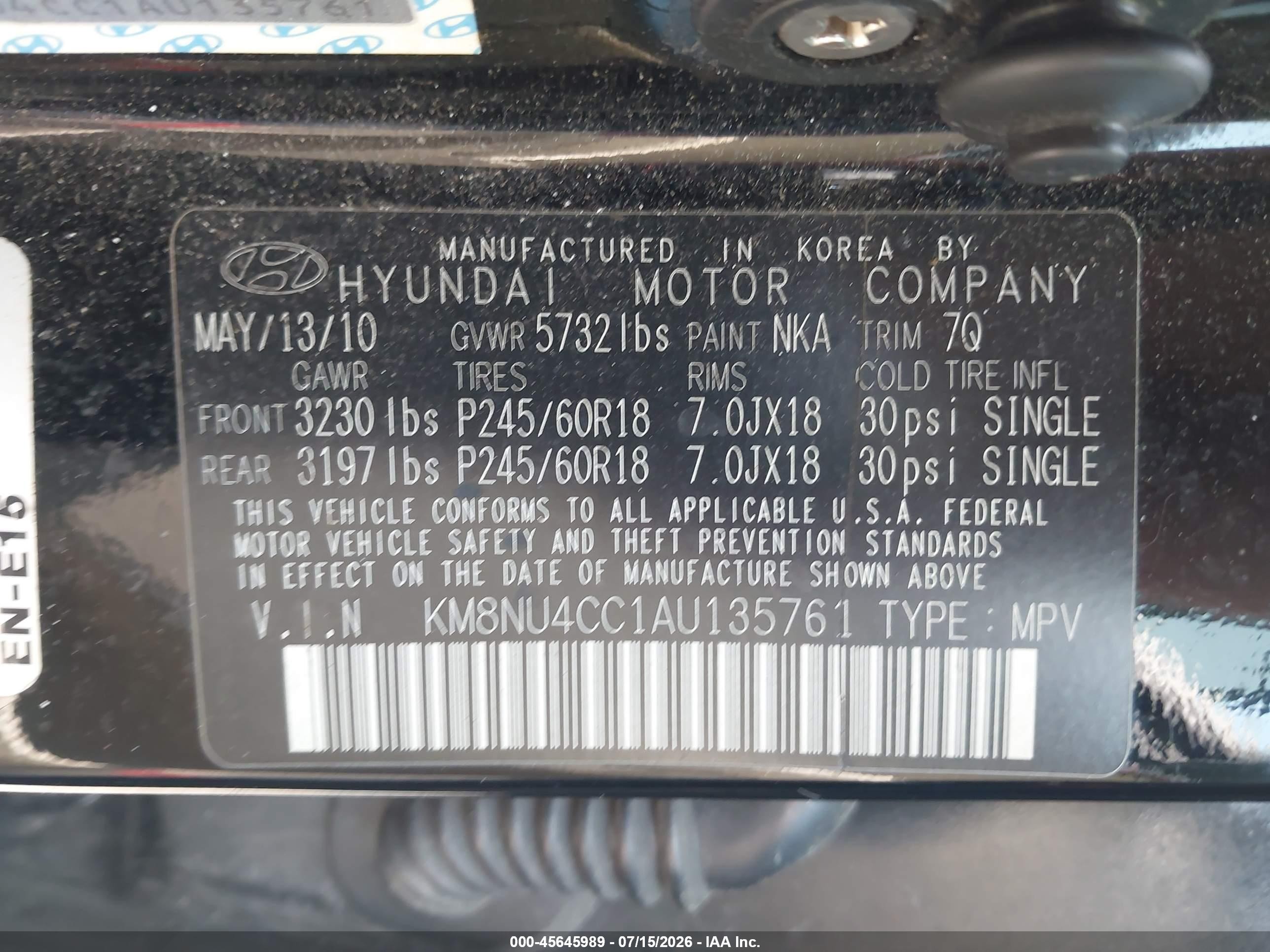 2010 Hyundai Veracruz Limited Black vin: KM8NU4CC1AU135761