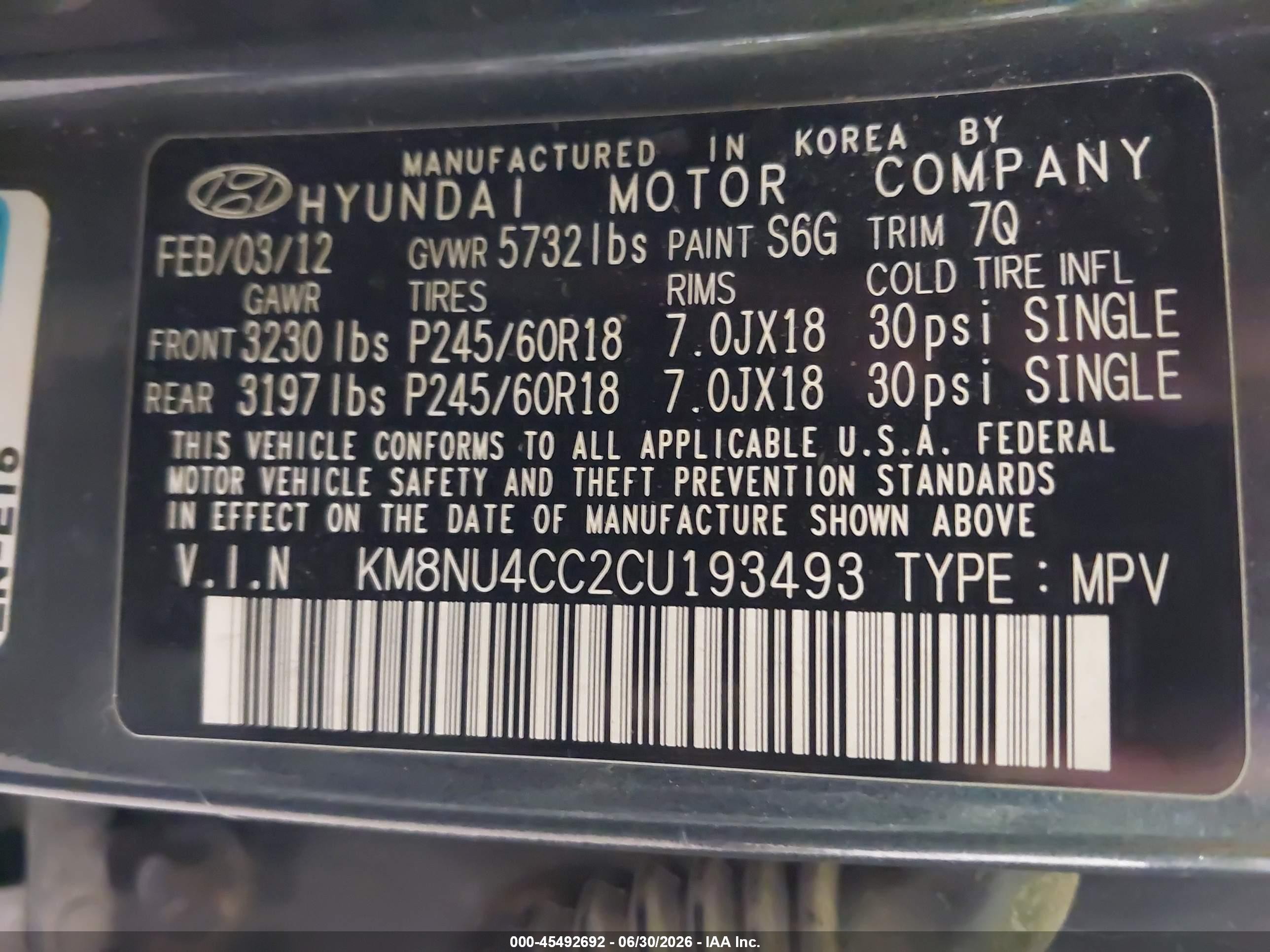 2012 Hyundai Veracruz Limited Pewter vin: KM8NU4CC2CU193493