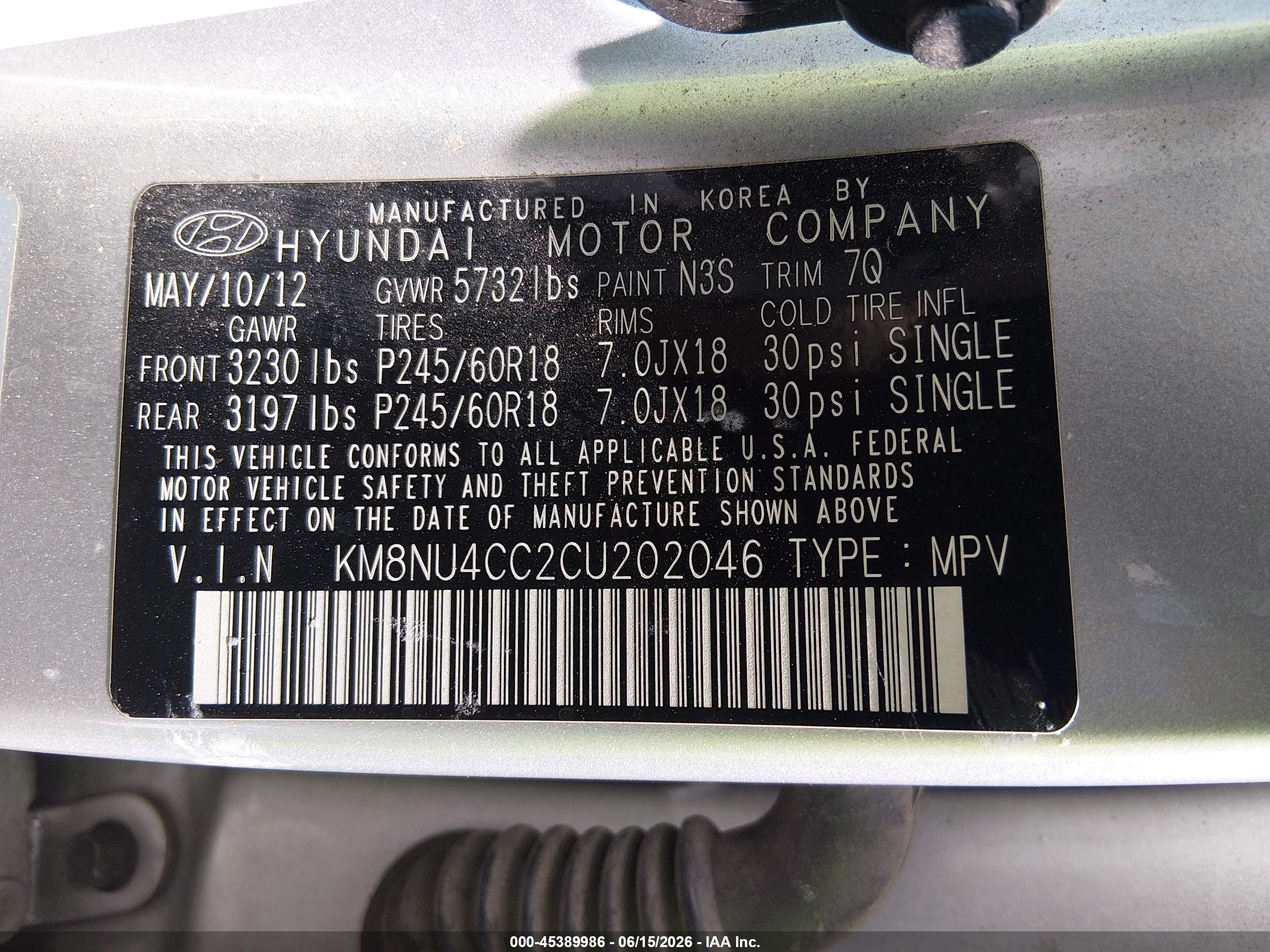 2012 Hyundai Veracruz Limited Silver vin: KM8NU4CC2CU202046