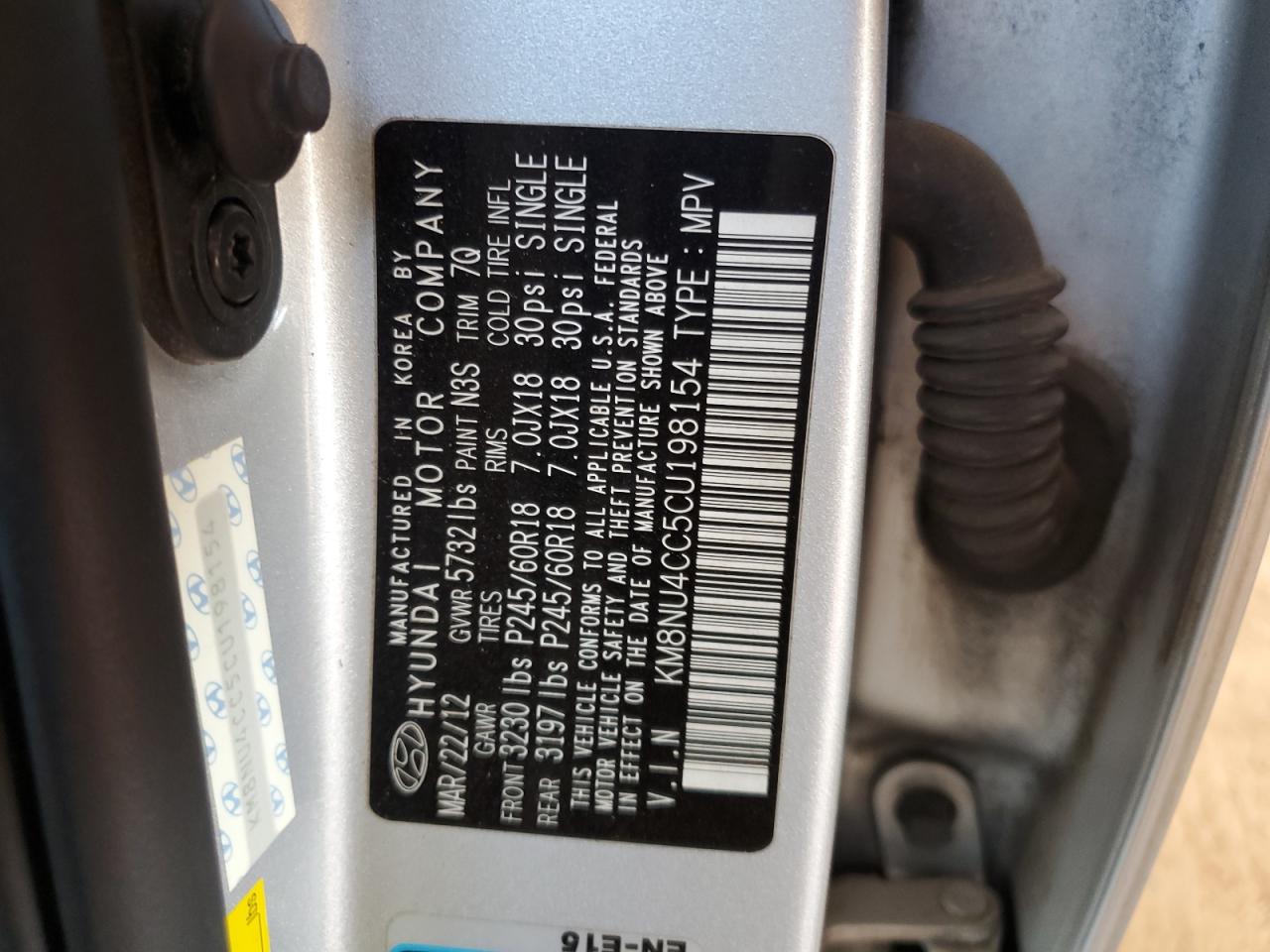 2012 Hyundai Veracruz Gls Silver vin: KM8NU4CC5CU198154