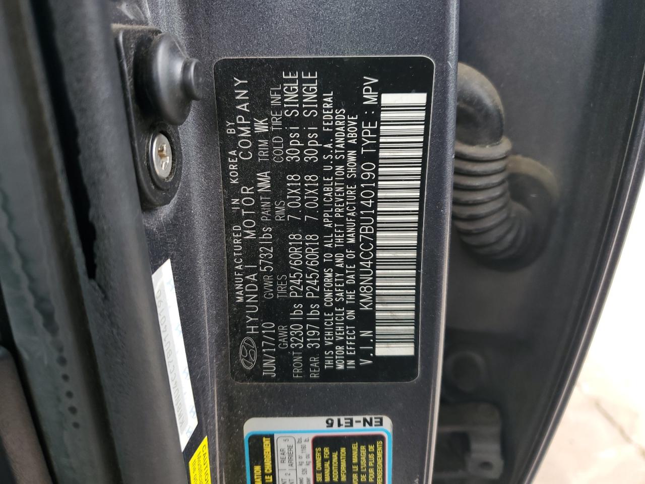 2011 Hyundai Veracruz Gls Gray vin: KM8NU4CC7BU140190