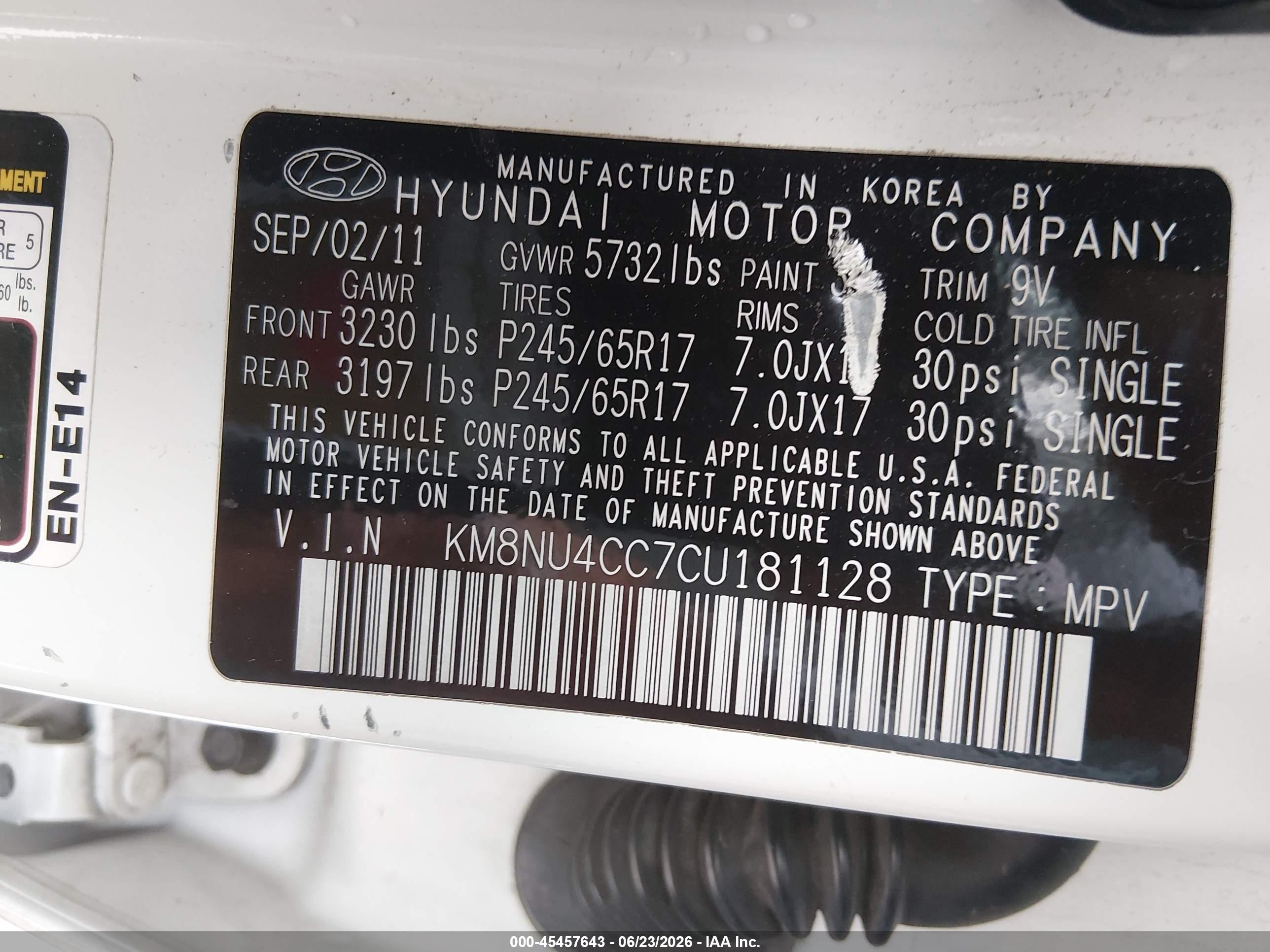 2012 Hyundai Veracruz Gls White vin: KM8NU4CC7CU181128
