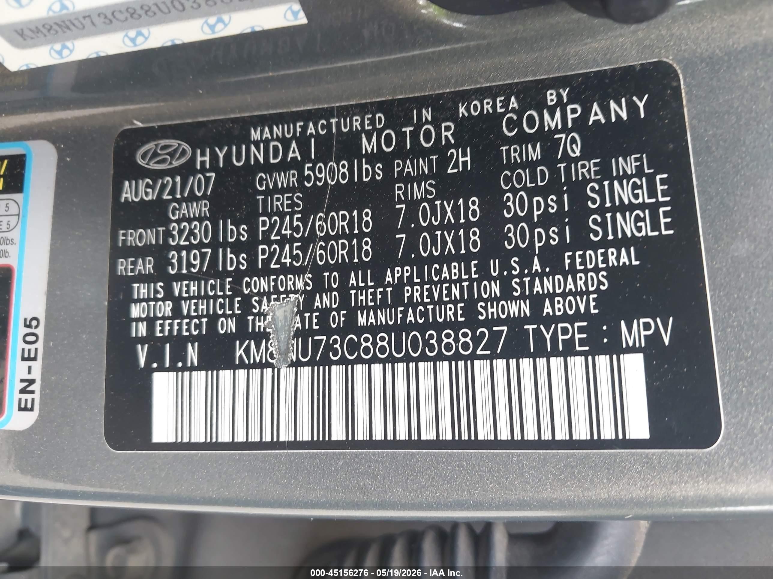 2008 Hyundai Veracruz Gls/limited/se Green vin: KM8NU73C88U038827