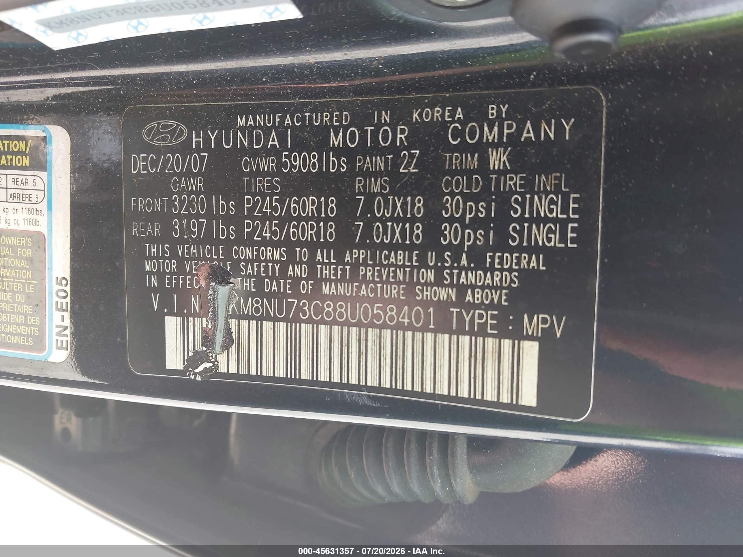 2008 Hyundai Veracruz Gls/limited/se Gray vin: KM8NU73C88U058401