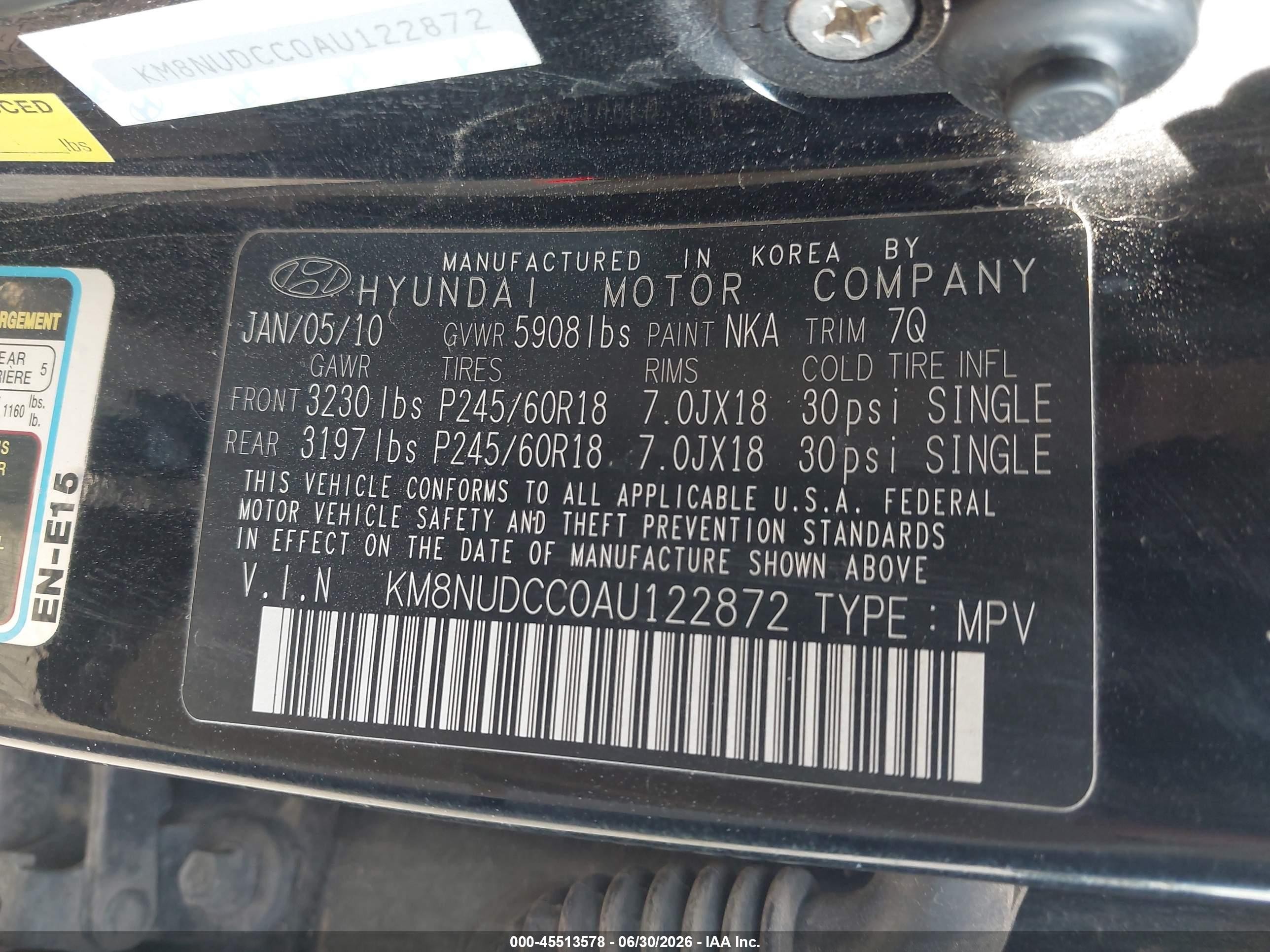 2010 Hyundai Veracruz Limited Black vin: KM8NUDCC0AU122872