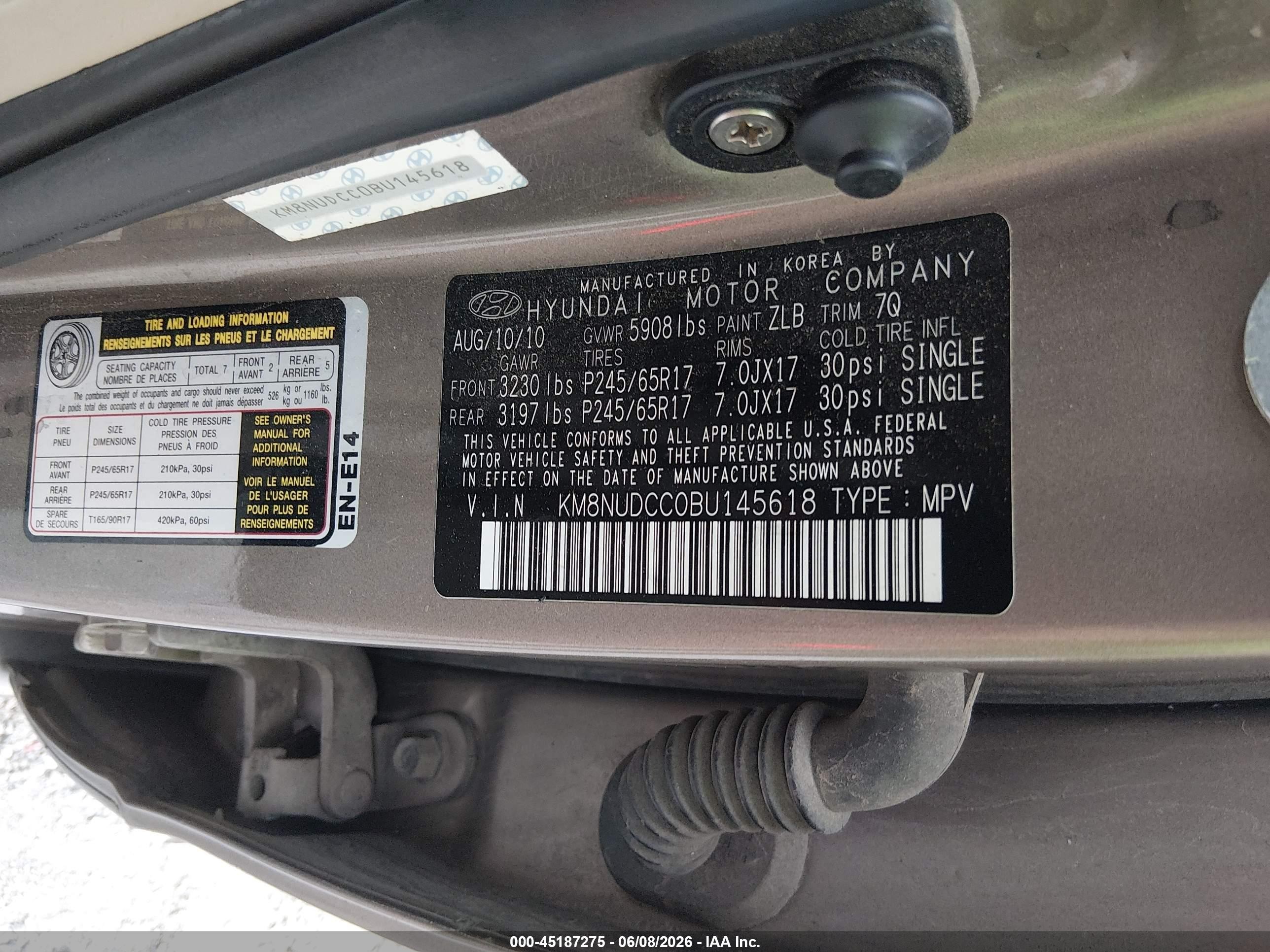 2011 Hyundai Veracruz Gls Brown vin: KM8NUDCC0BU145618