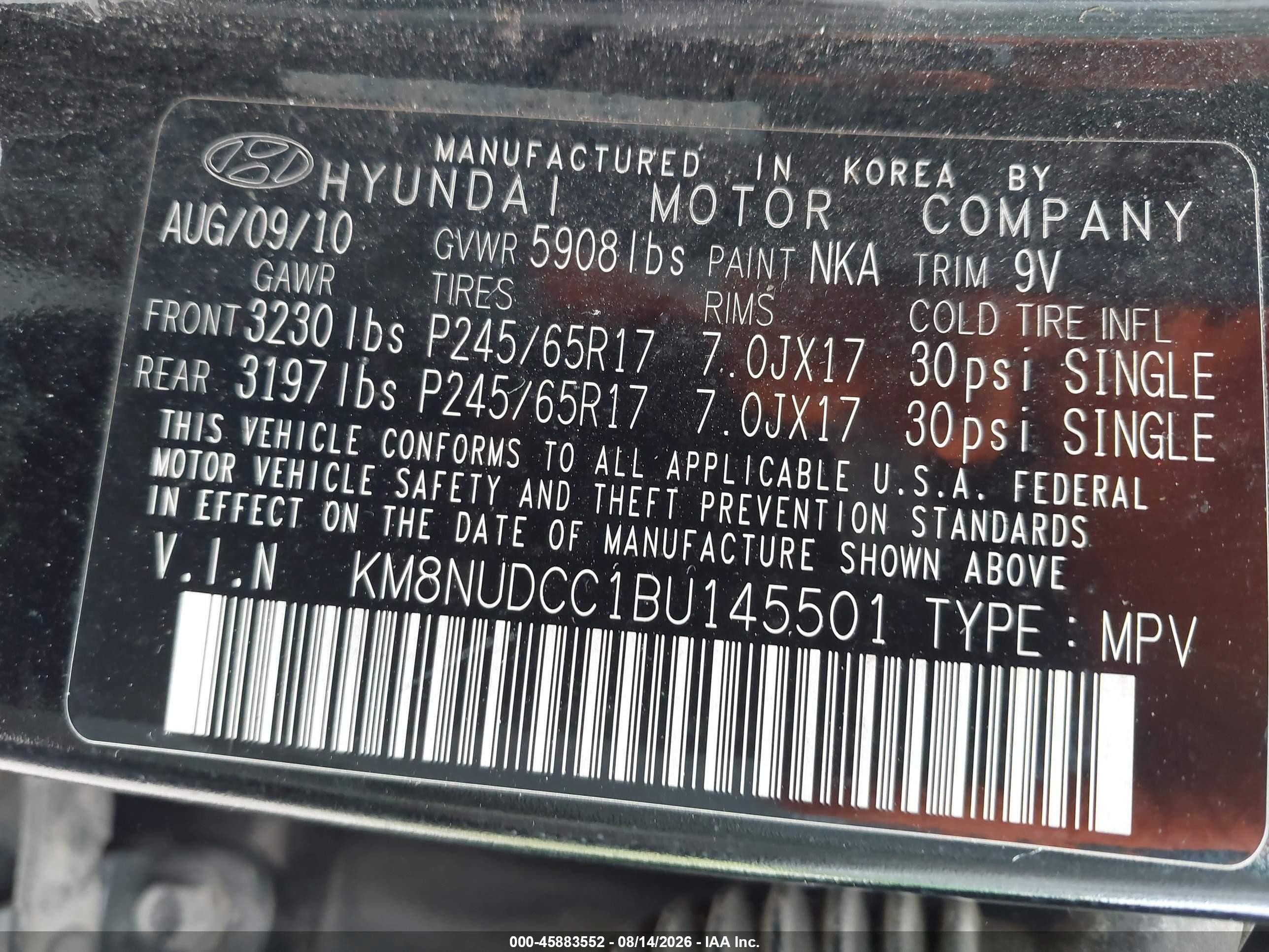 2011 Hyundai Veracruz Gls Black vin: KM8NUDCC1BU145501